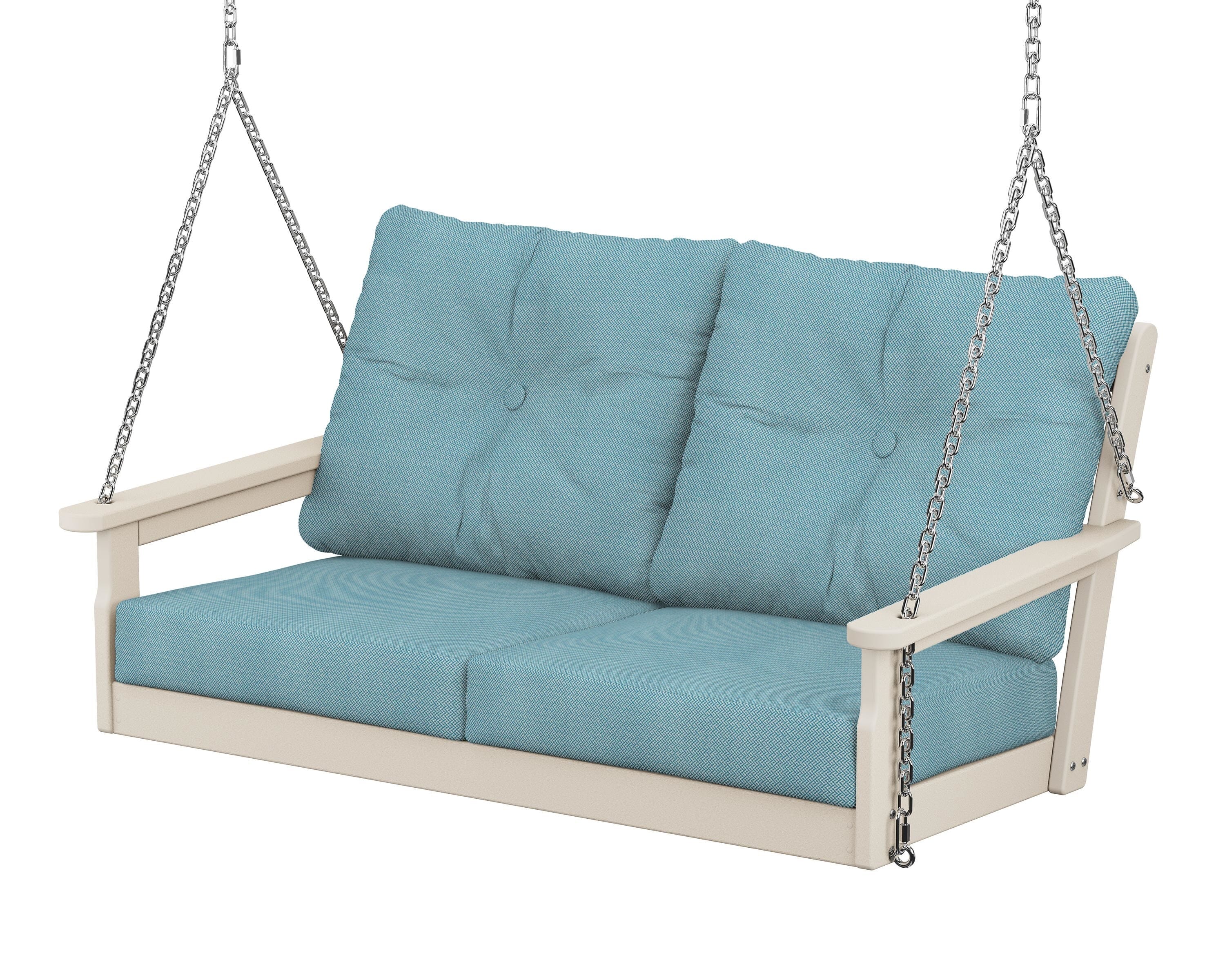 POLYWOOD® Vineyard Deep Seating Swing in Sand / Lattice Sky Blue