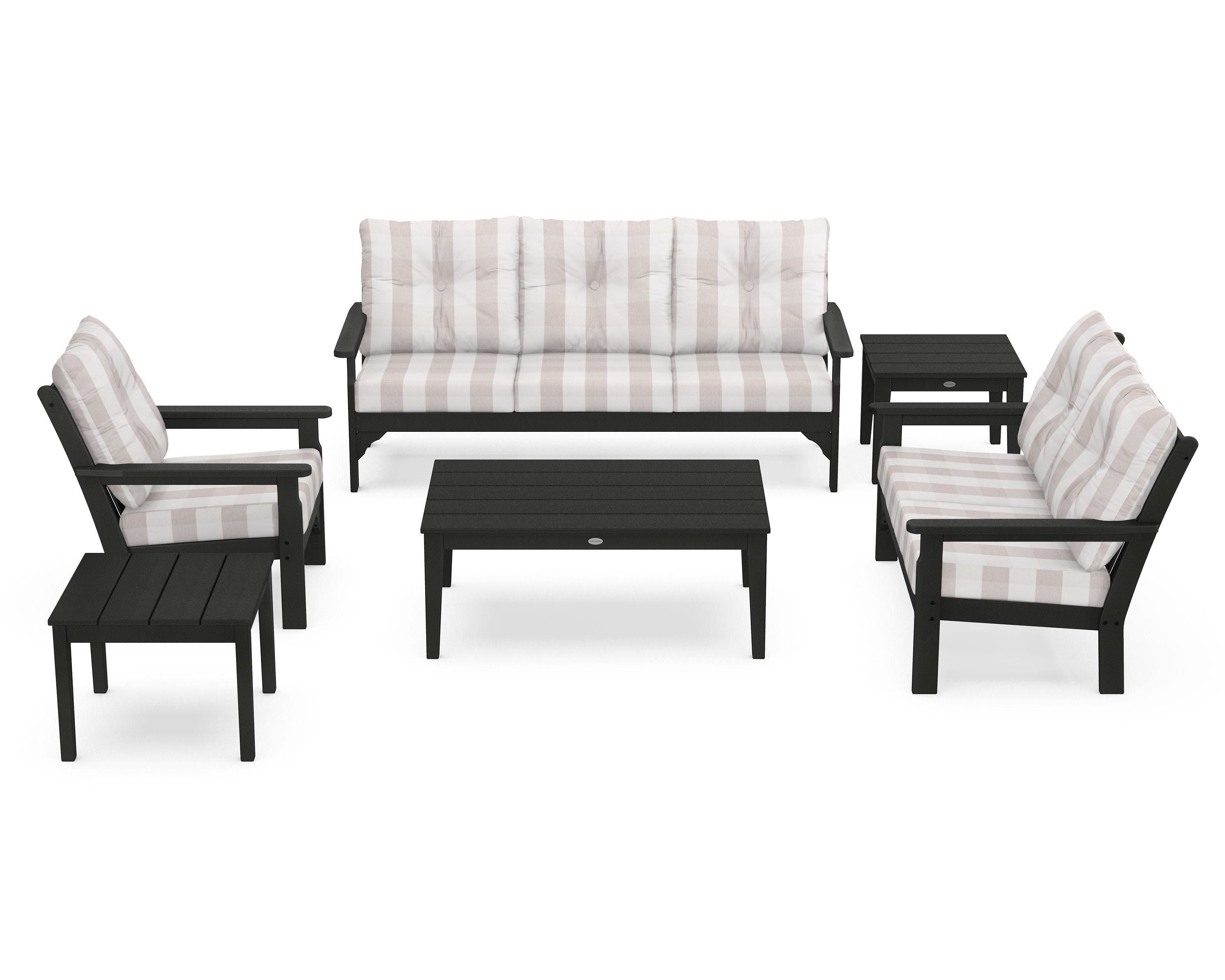 POLYWOOD® Vineyard 6-Piece Deep Seating Set in Green / Buffalo Plaid Dune Burlap