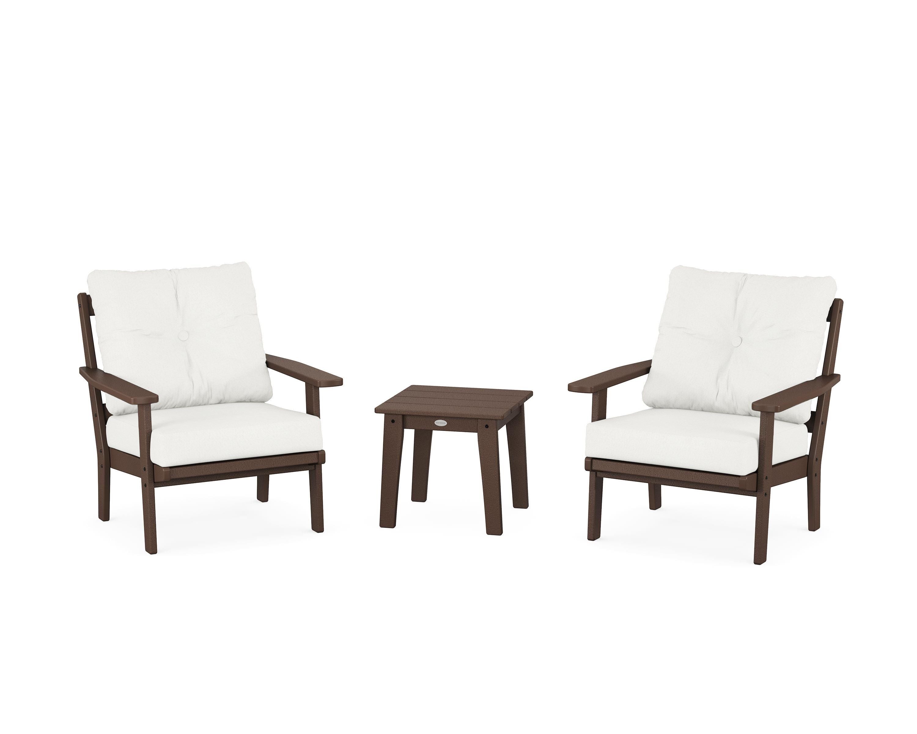 POLYWOOD® Oxford 3-Piece Deep Seating Set in Mahogany / Natural Linen