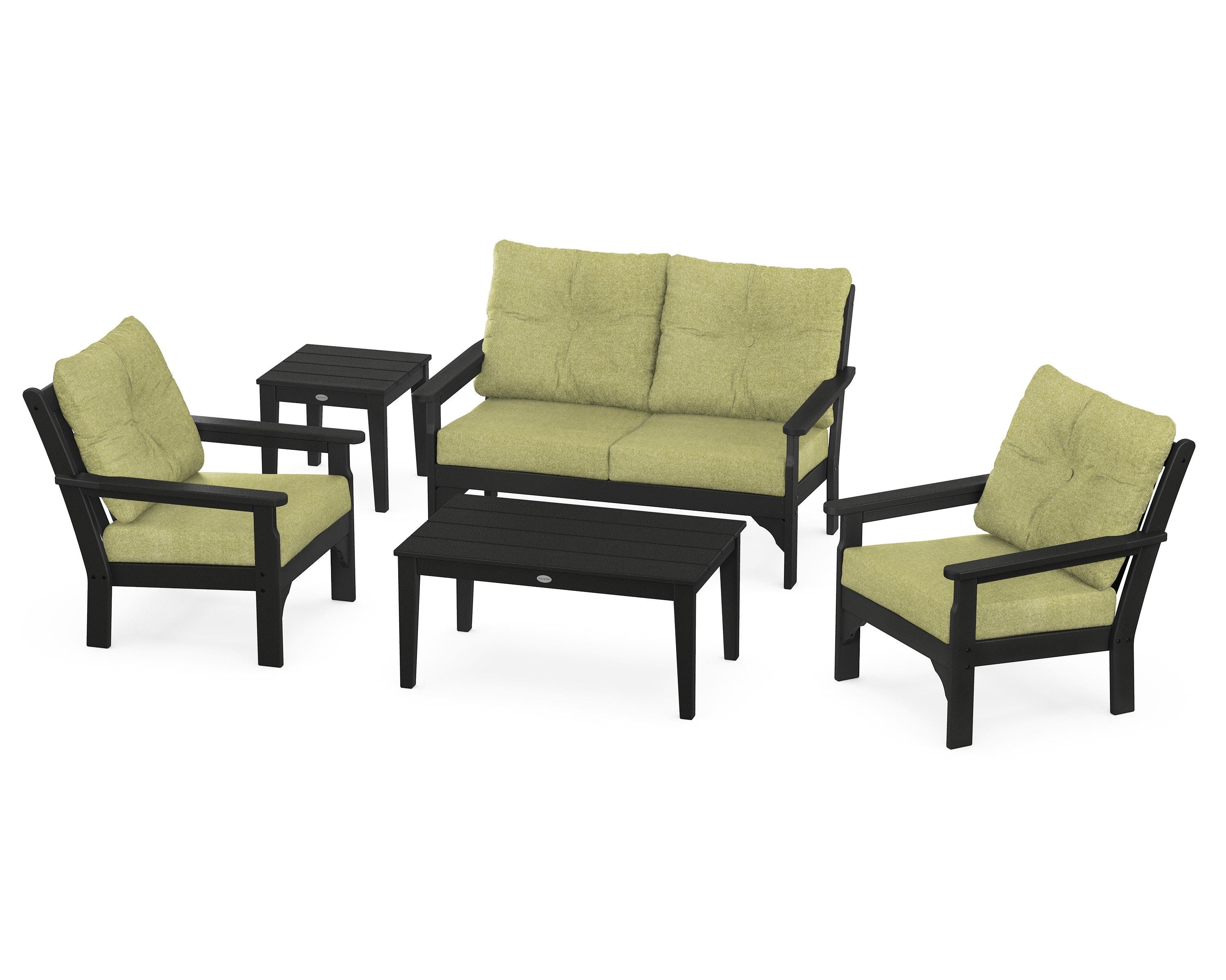 POLYWOOD® Vineyard 5-Piece Deep Seating Set in Black / Chartreuse Boucle