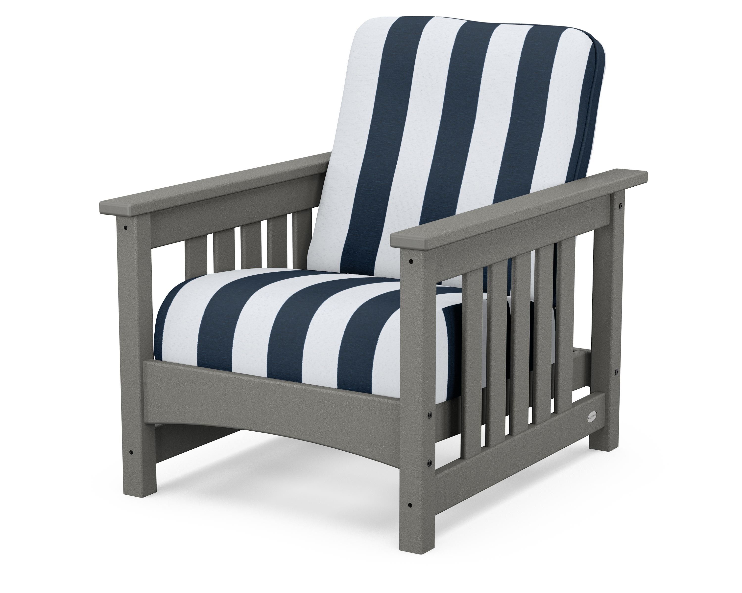 POLYWOOD® Club Mission Chair in Slate Grey / Cabana Stripe Marine Indigo