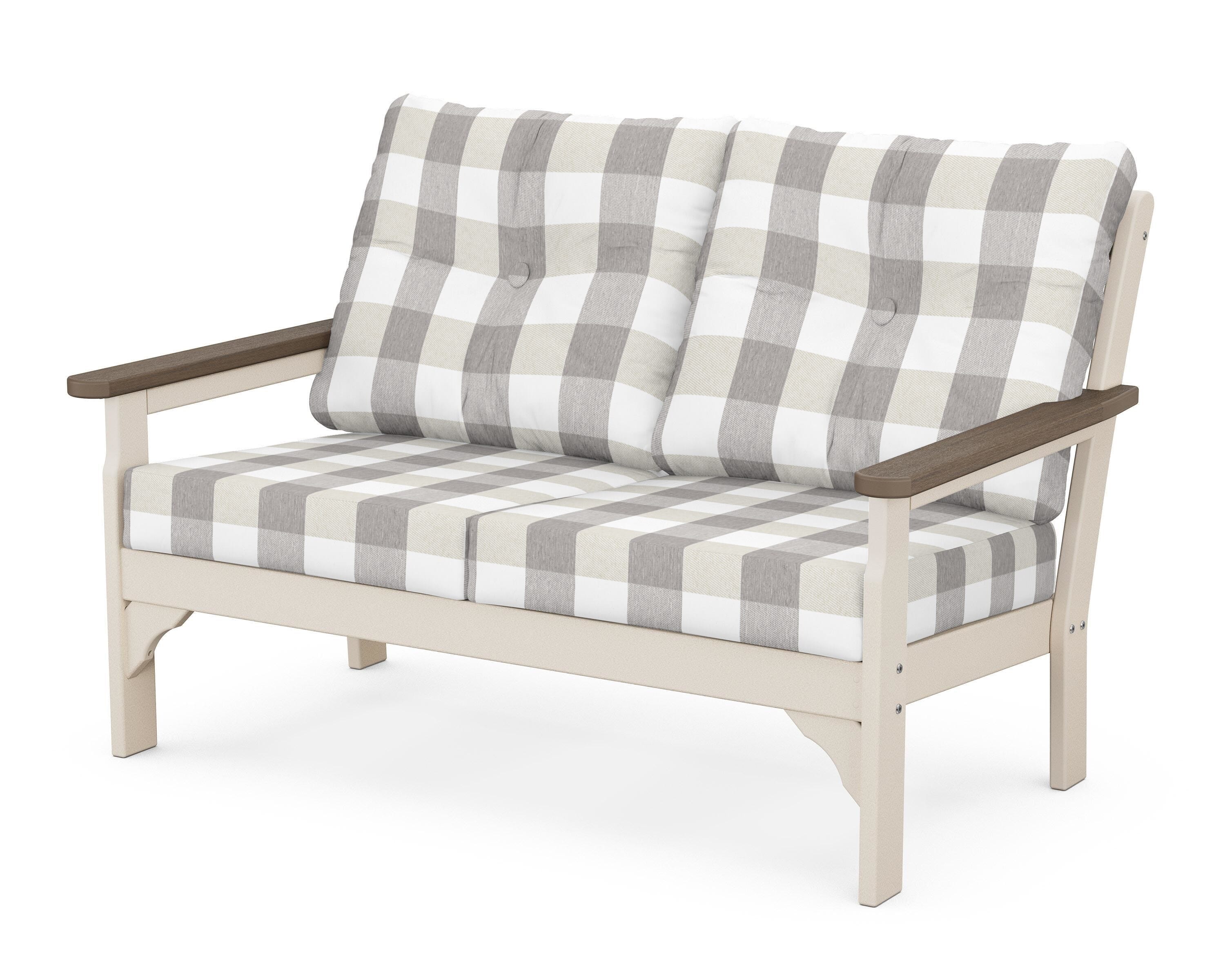 POLYWOOD® Vineyard Deep Seating Loveseat in Sand / Kona / Buffalo Plaid Grey Mist
