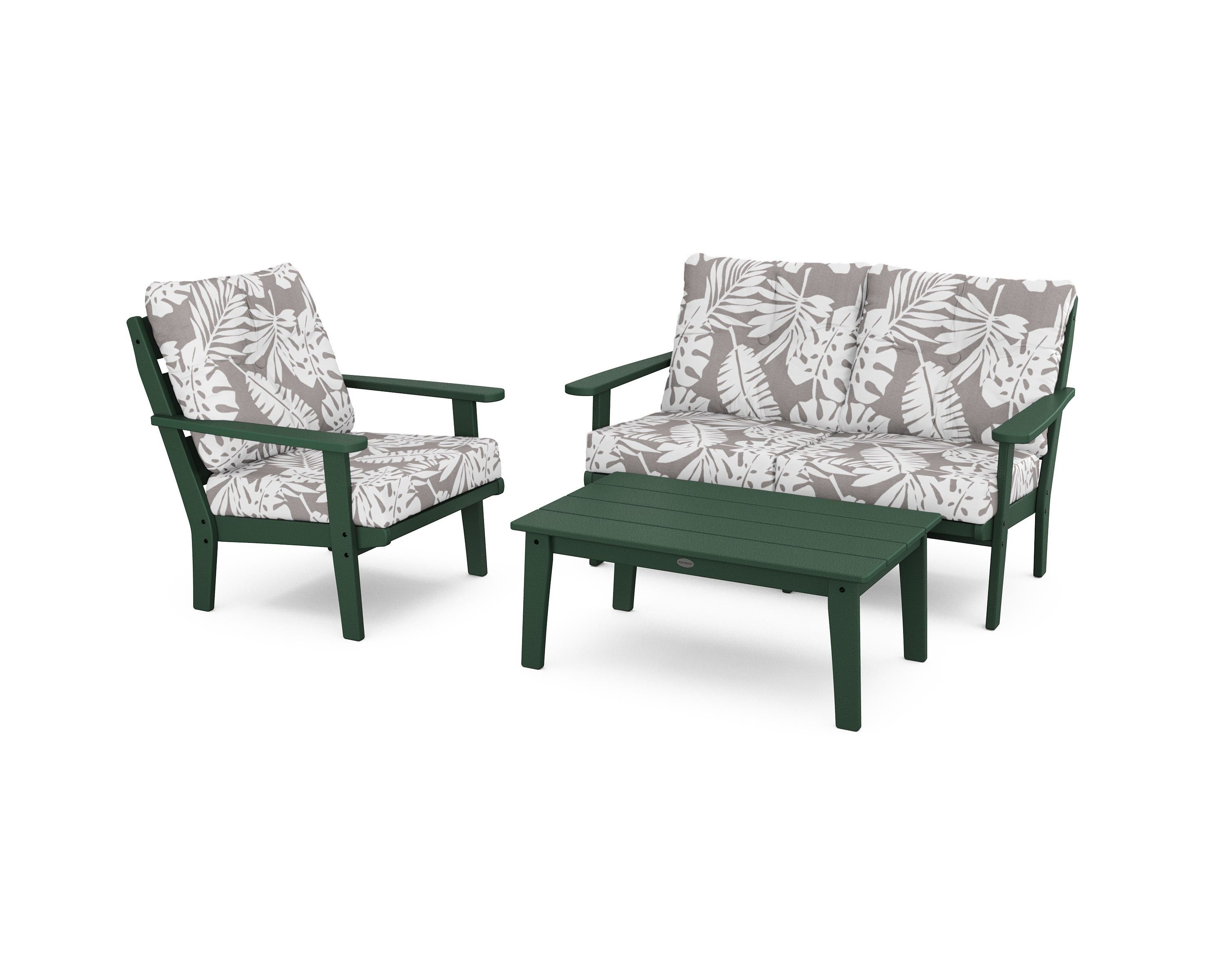 POLYWOOD® Lakeside 3-Piece Deep Seating Set in Green / Leaf Grey Mist