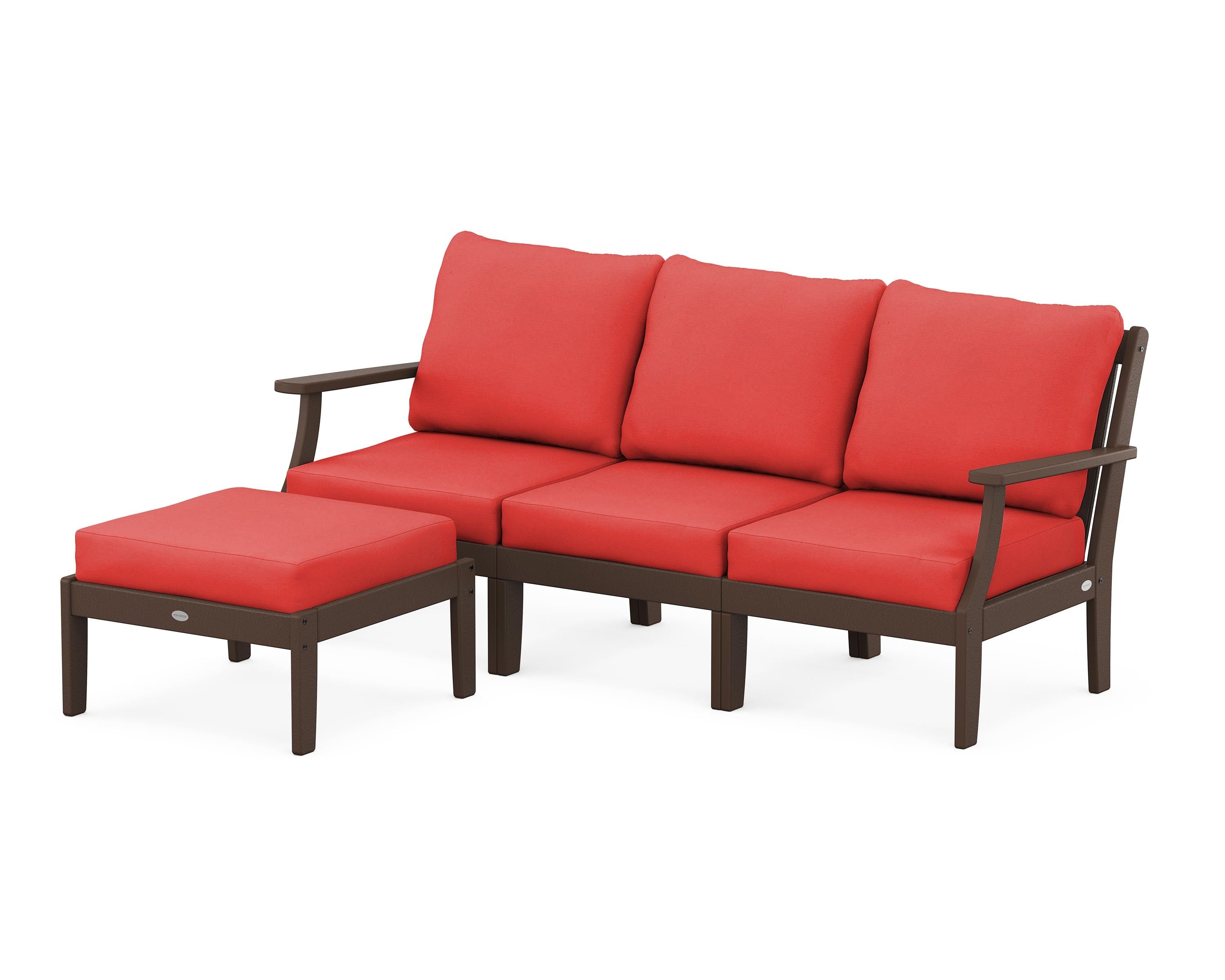 POLYWOOD® Braxton Modular 4-Piece Deep Seating Set with Ottoman in Mahogany / Crimson Linen