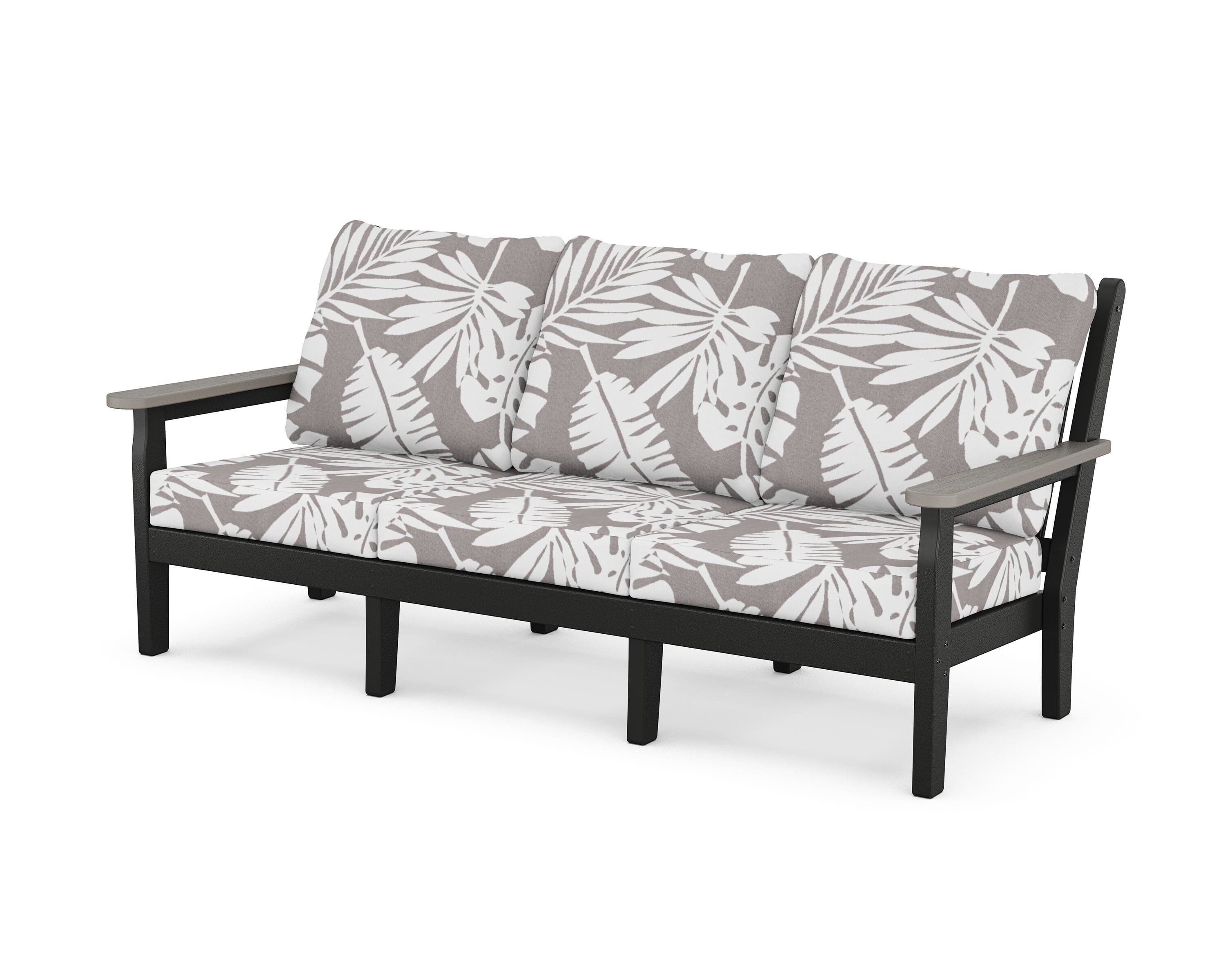POLYWOOD® Chippendale Deep Seating Sofa in Black / Driftwood / Leaf Grey Mist