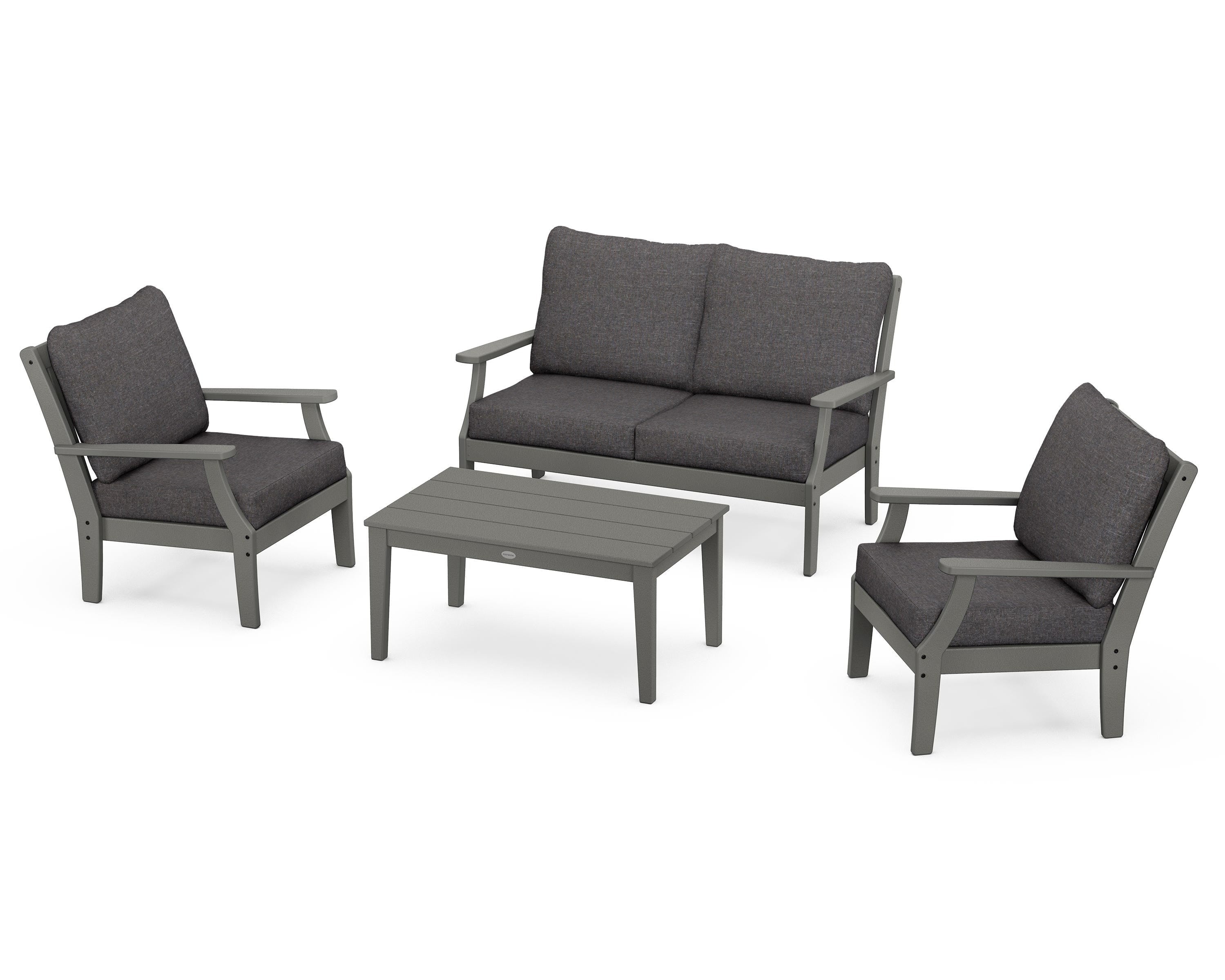 POLYWOOD® Braxton 4-Piece Deep Seating Chair Set in Slate Grey / Ash Charcoal