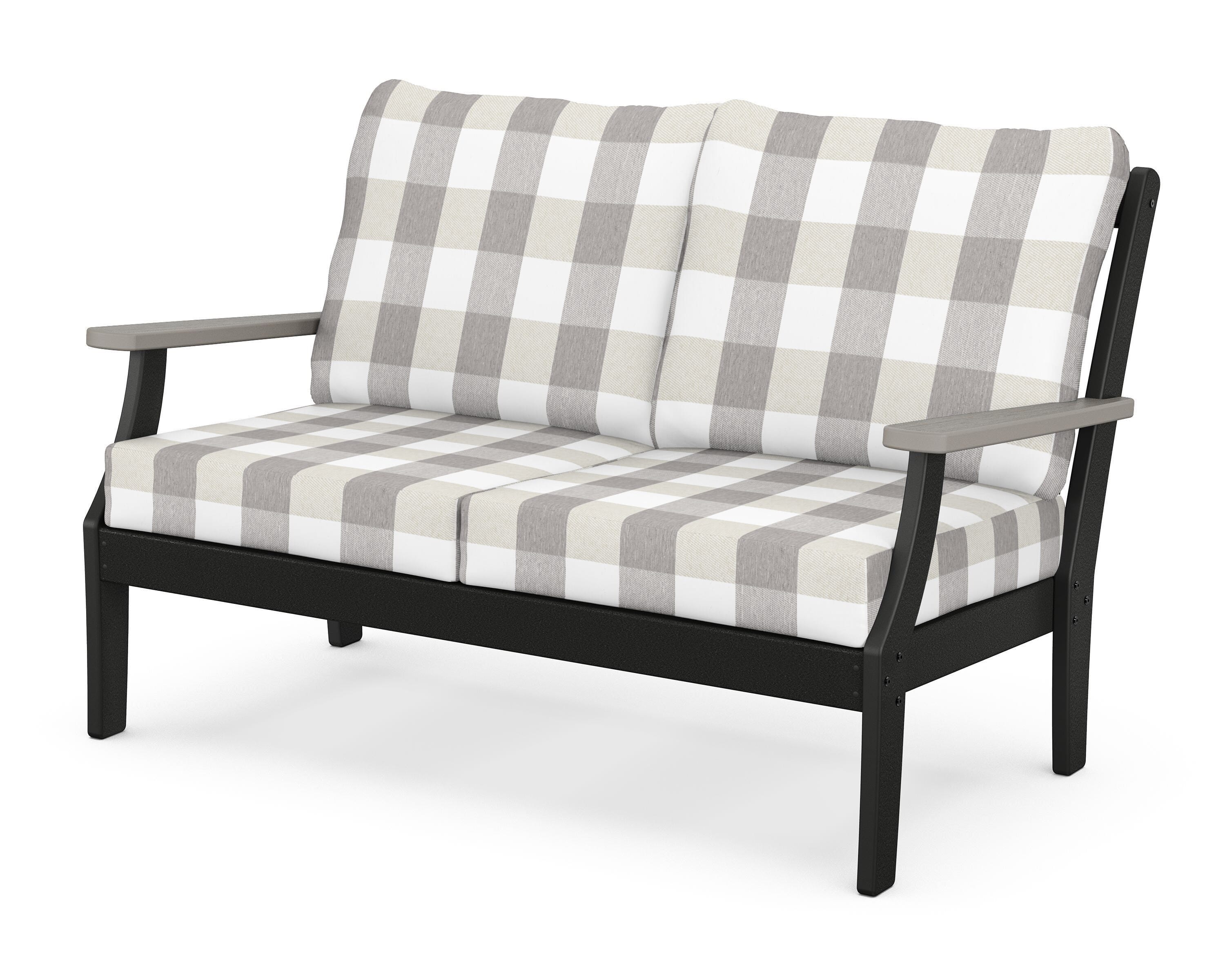 POLYWOOD® Braxton Deep Seating Loveseat in Black / Driftwood / Buffalo Plaid Grey Mist