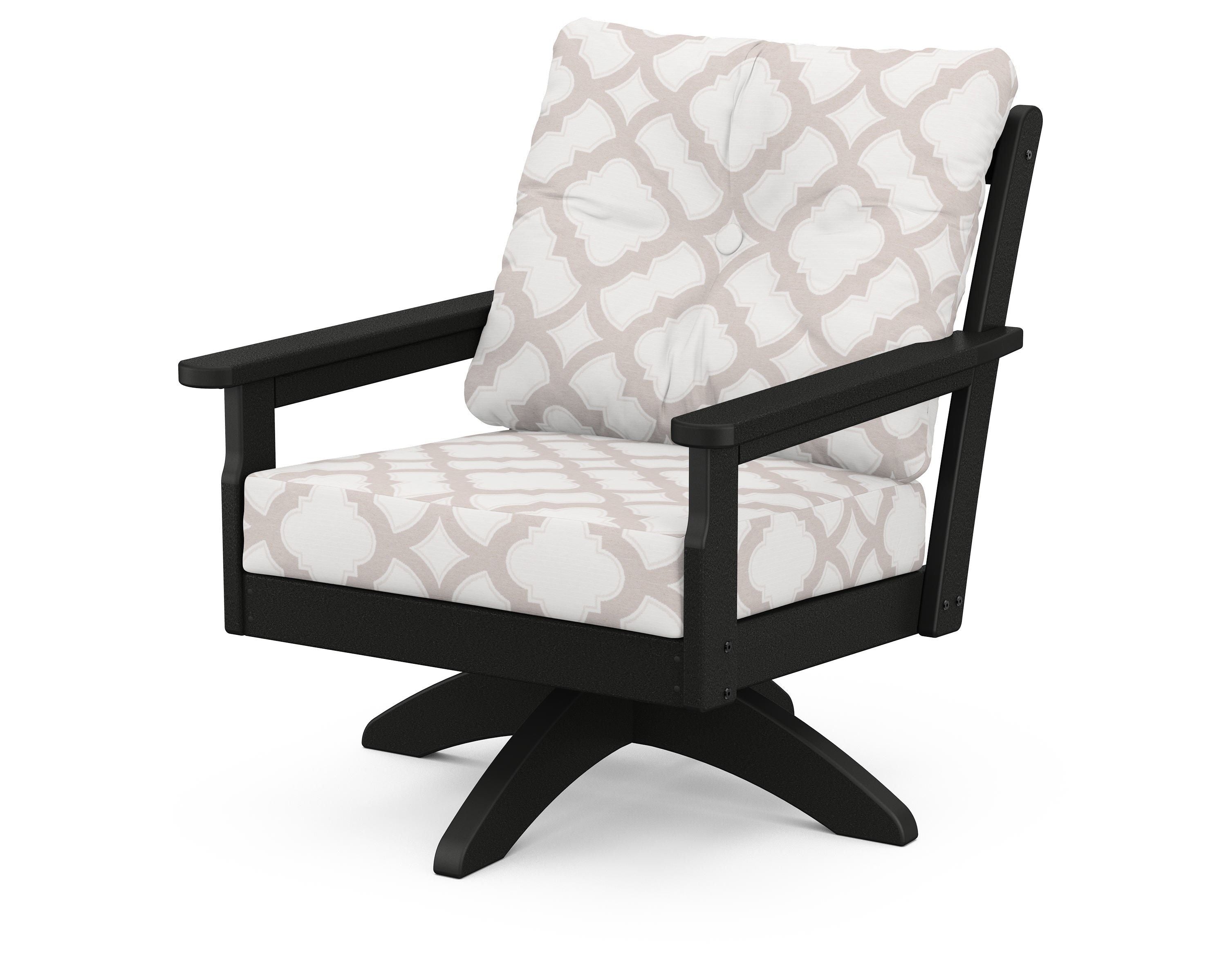 POLYWOOD® Vineyard Deep Seating Swivel Chair in Black / Trellis Dune Burlap