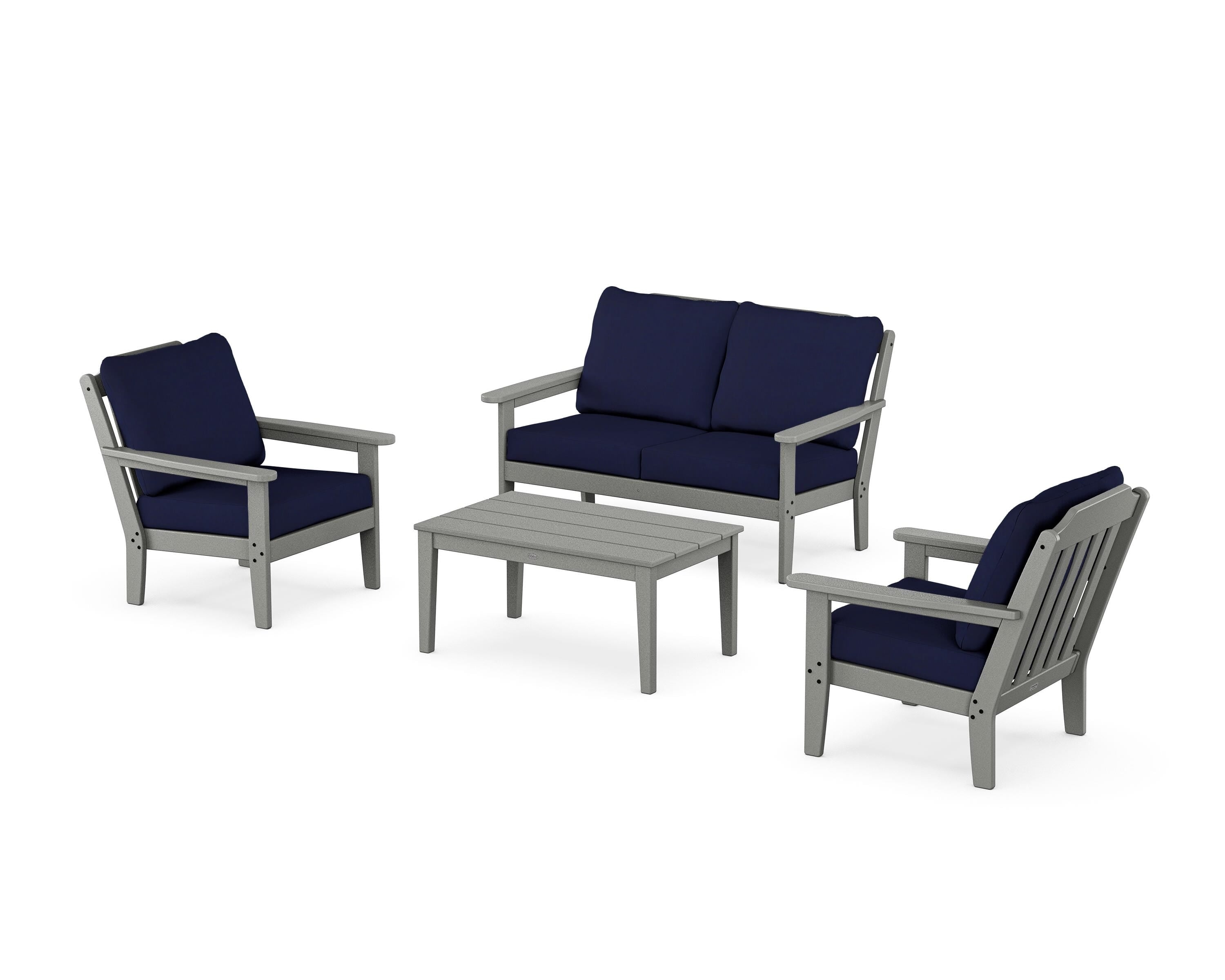 Country Living Cottage 4-Piece Deep Seating Set with Loveseat in Slate Grey / Navy