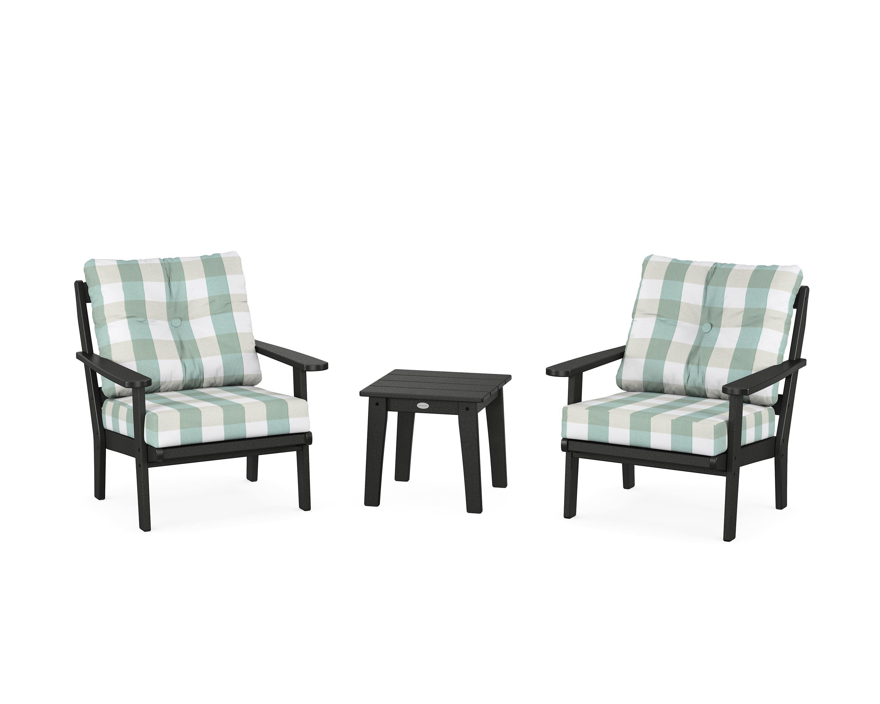 POLYWOOD® Mission 3-Piece Deep Seating Set in Black / Buffalo Plaid Glacier Spa