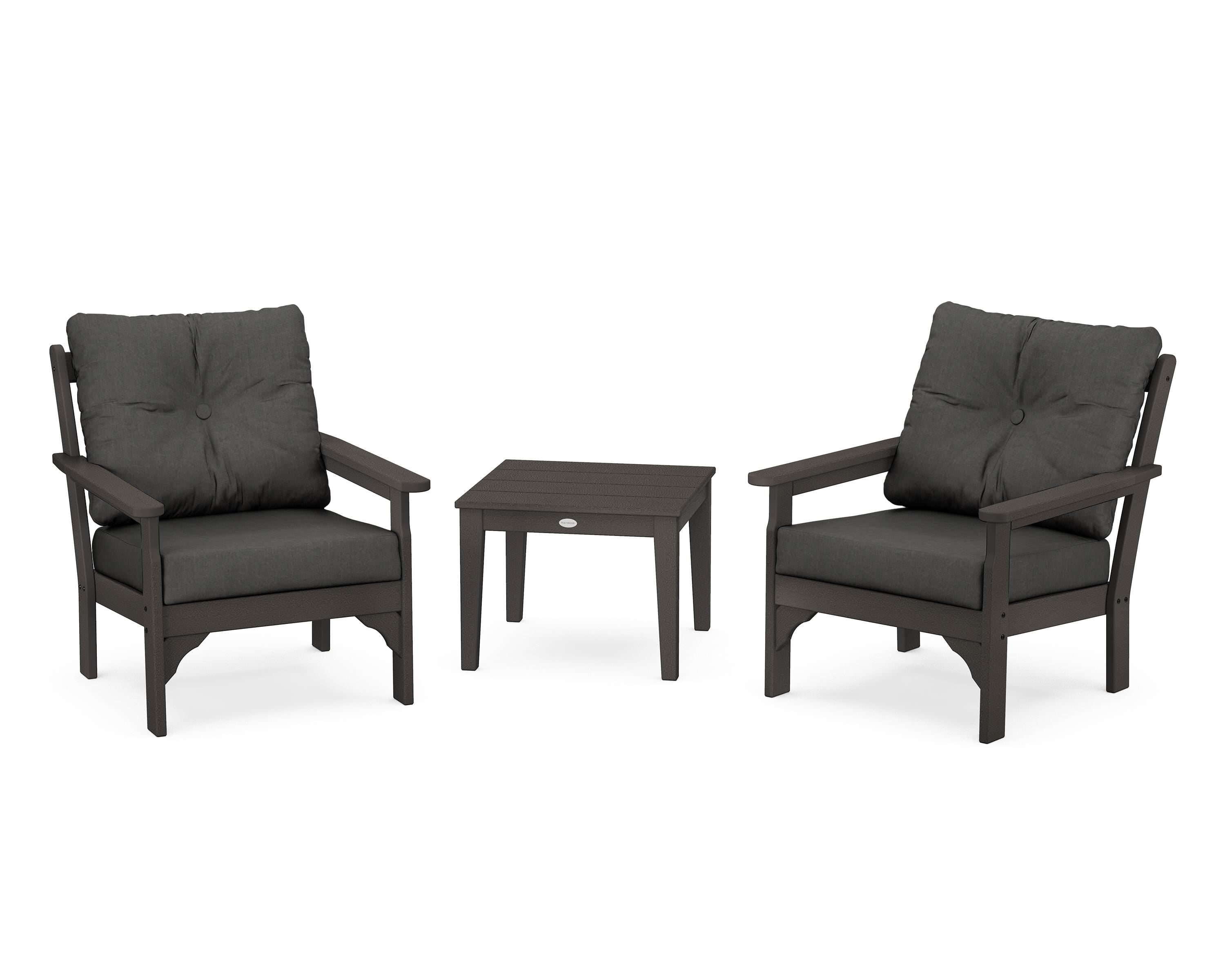 POLYWOOD® Vineyard 3-Piece Deep Seating Set in Vintage Coffee / Spectrum Carbon