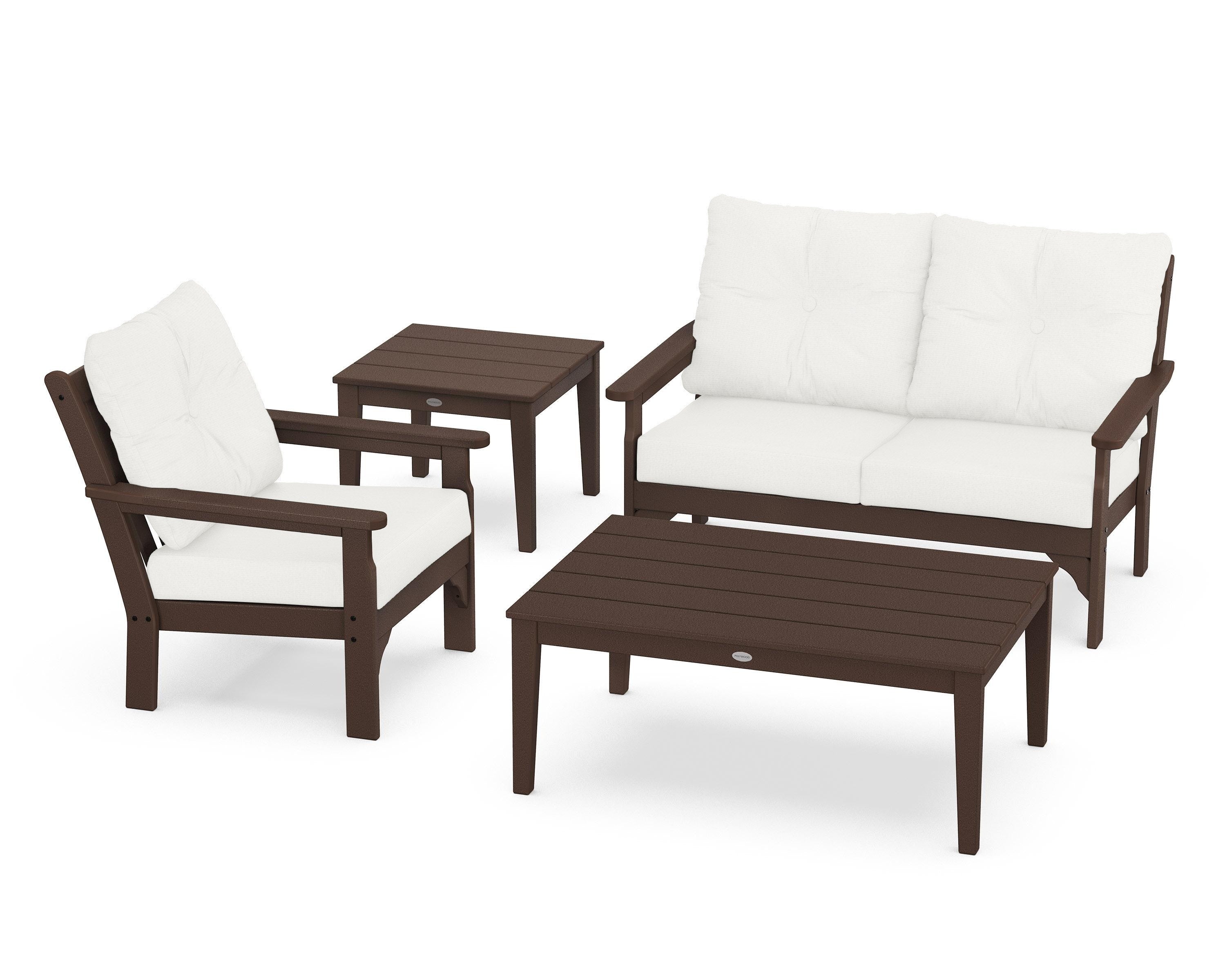 POLYWOOD® Vineyard 4-Piece Deep Seating Set in Mahogany / Natural Linen