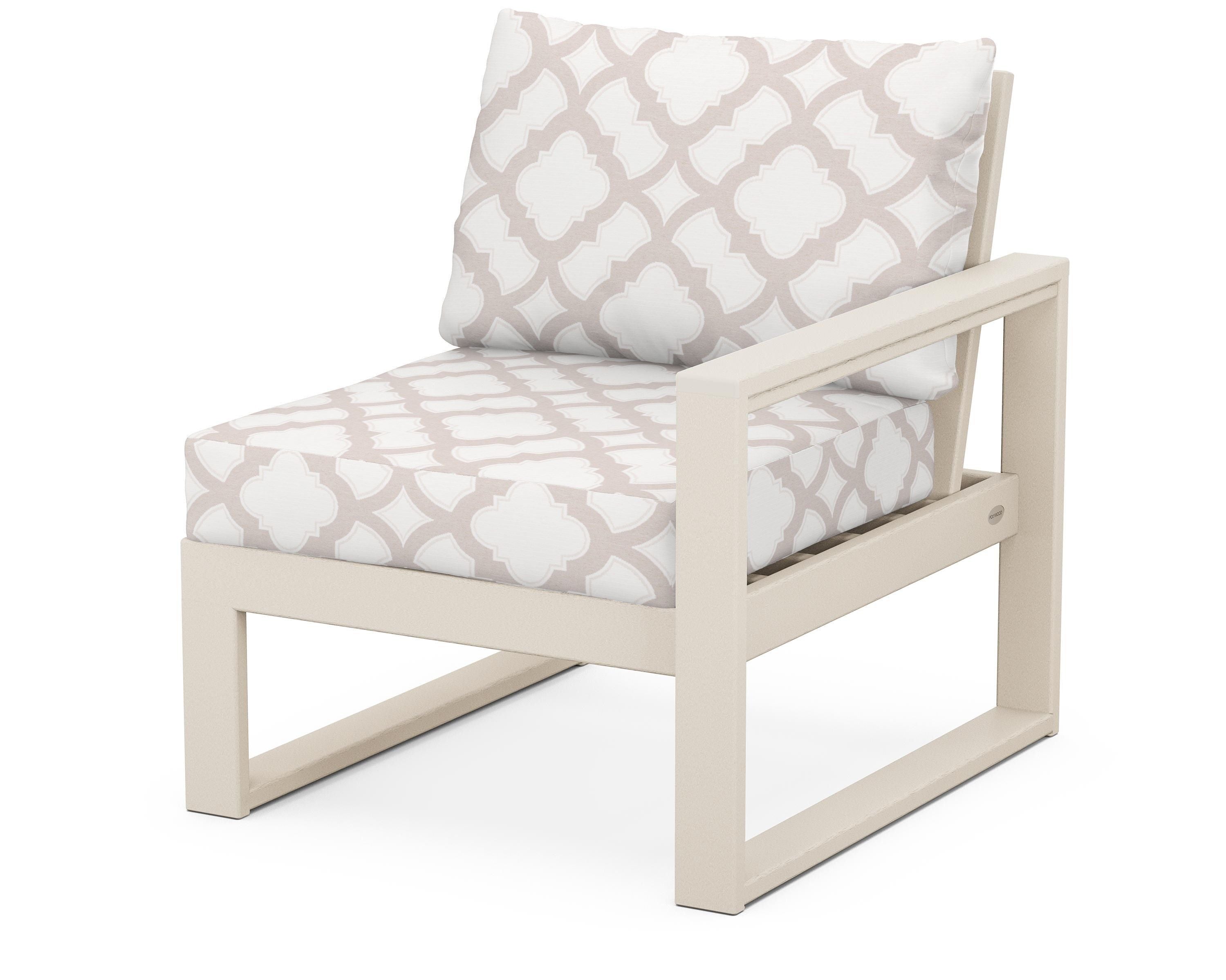 POLYWOOD® EDGE Modular Right Arm Chair in Sand / Trellis Dune Burlap