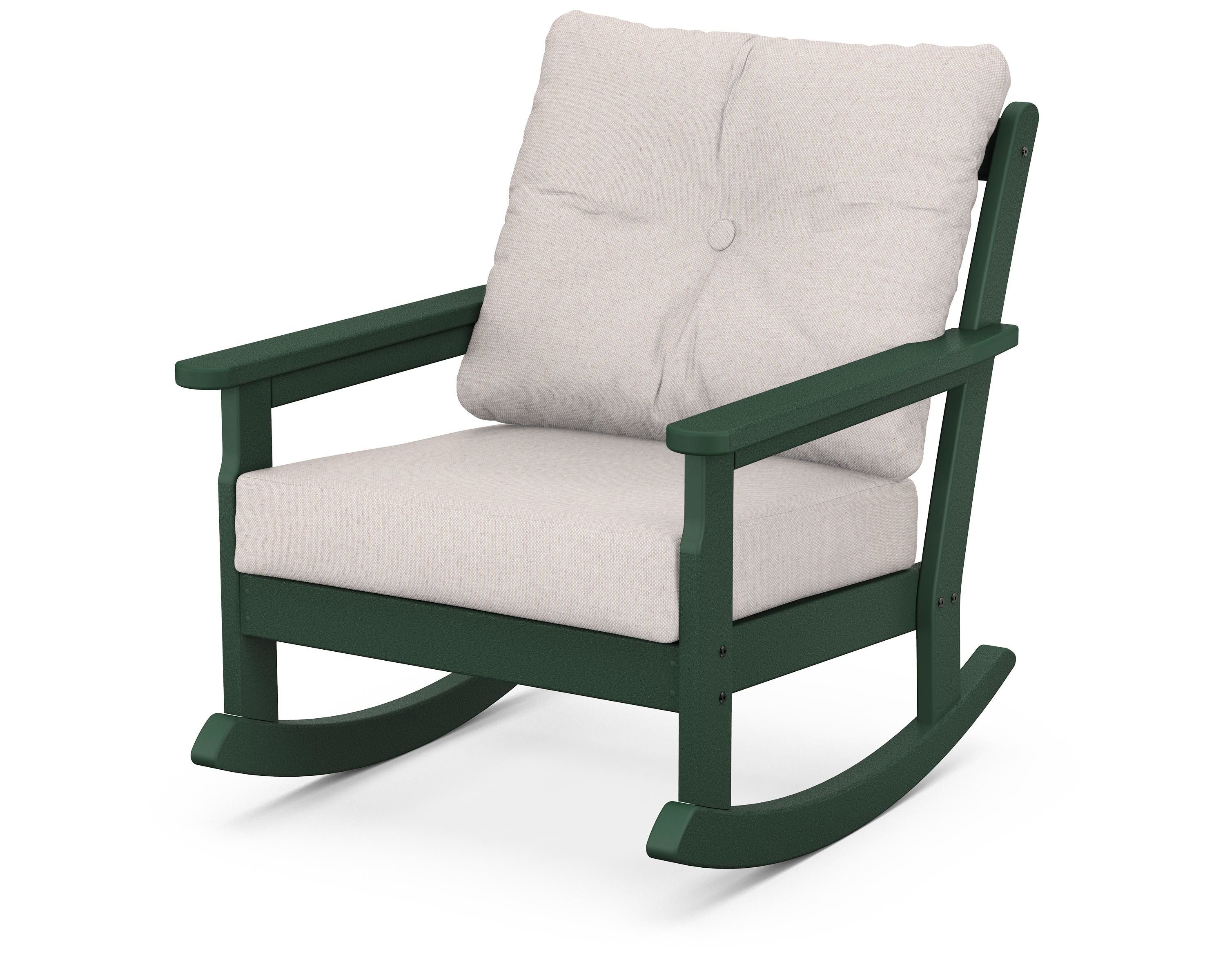 POLYWOOD® Vineyard Deep Seating Rocking Chair in Green / Dune Burlap