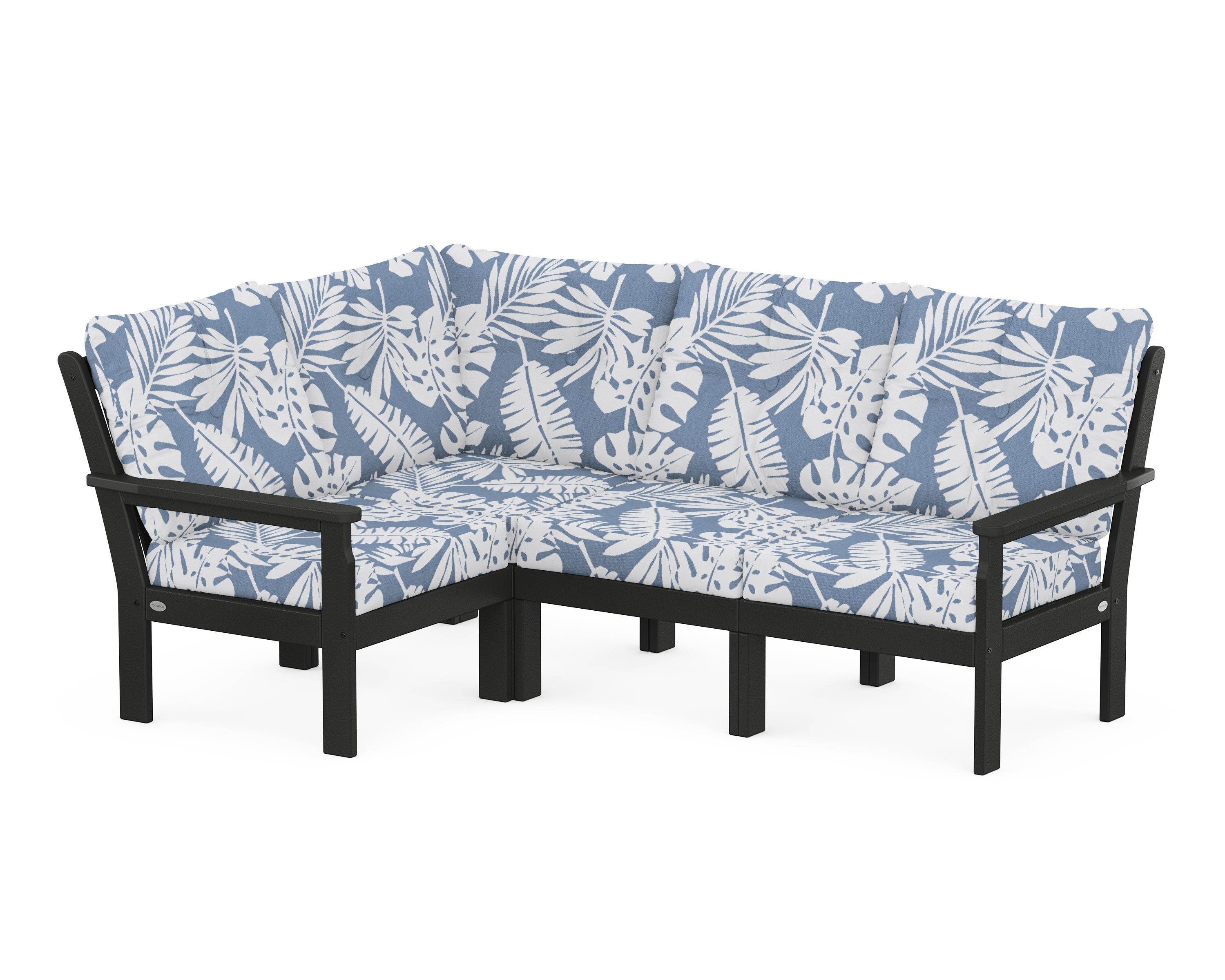 POLYWOOD® Vineyard 4-Piece Sectional in Black / Leaf Sky Blue