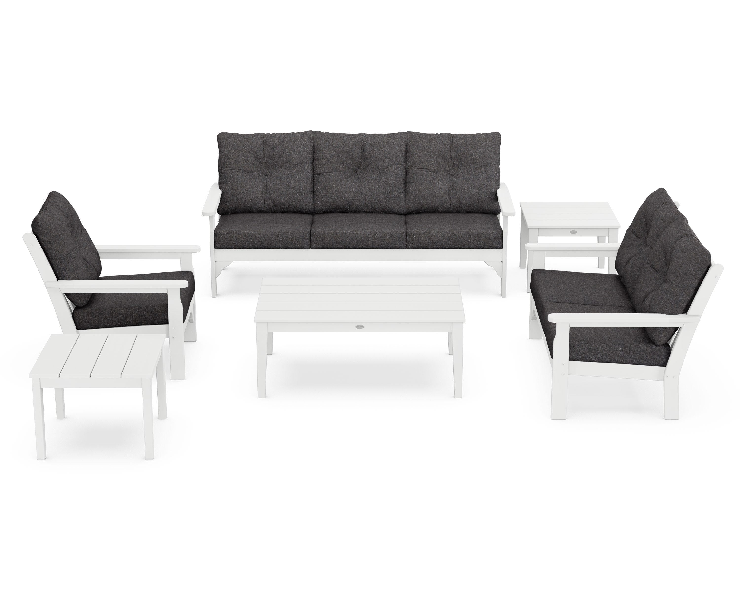 POLYWOOD® Vineyard 6-Piece Deep Seating Set in White / Ash Charcoal