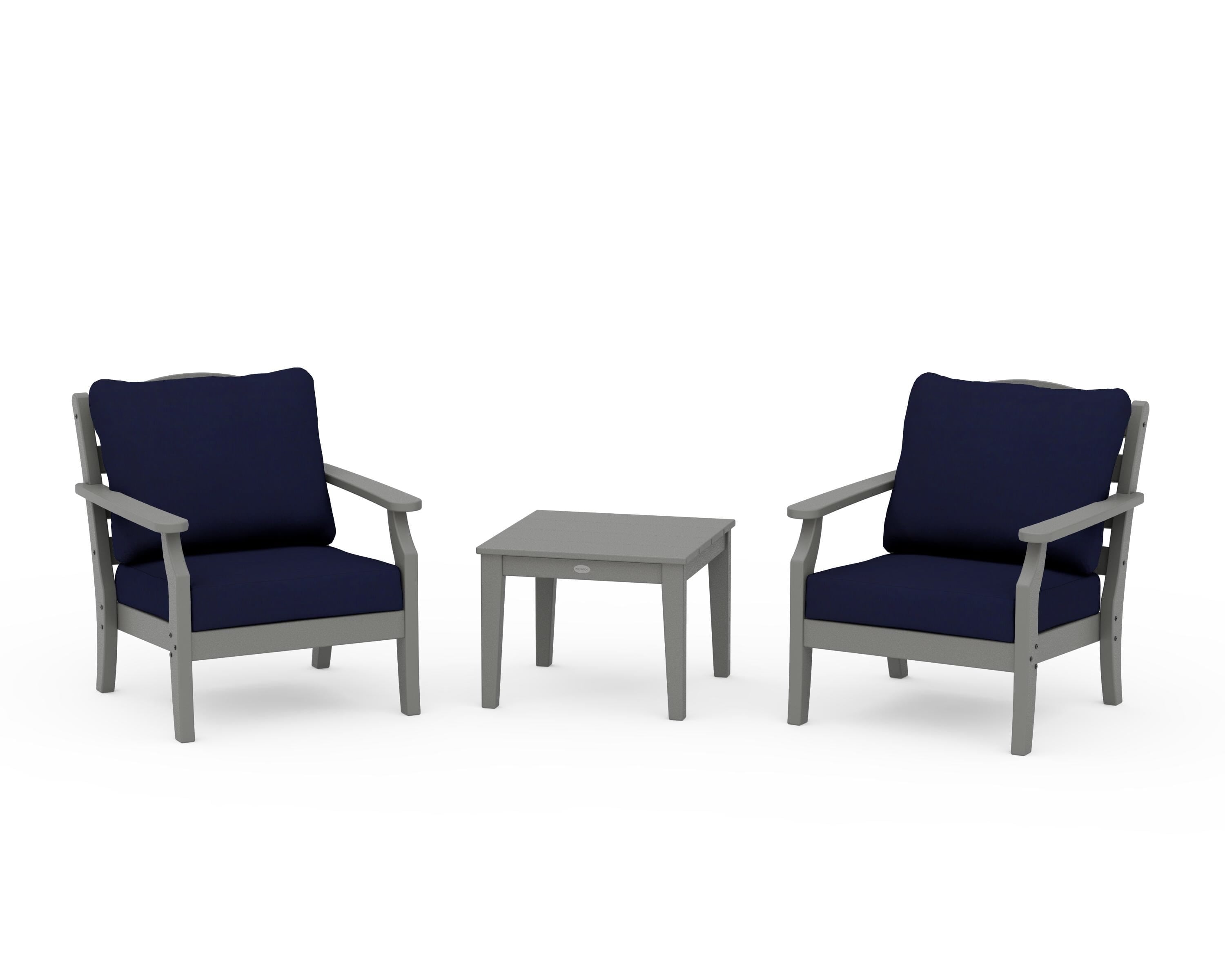 Draper James™ by POLYWOOD® Savannah 3-Piece Deep Seating Set in Slate Grey / Navy