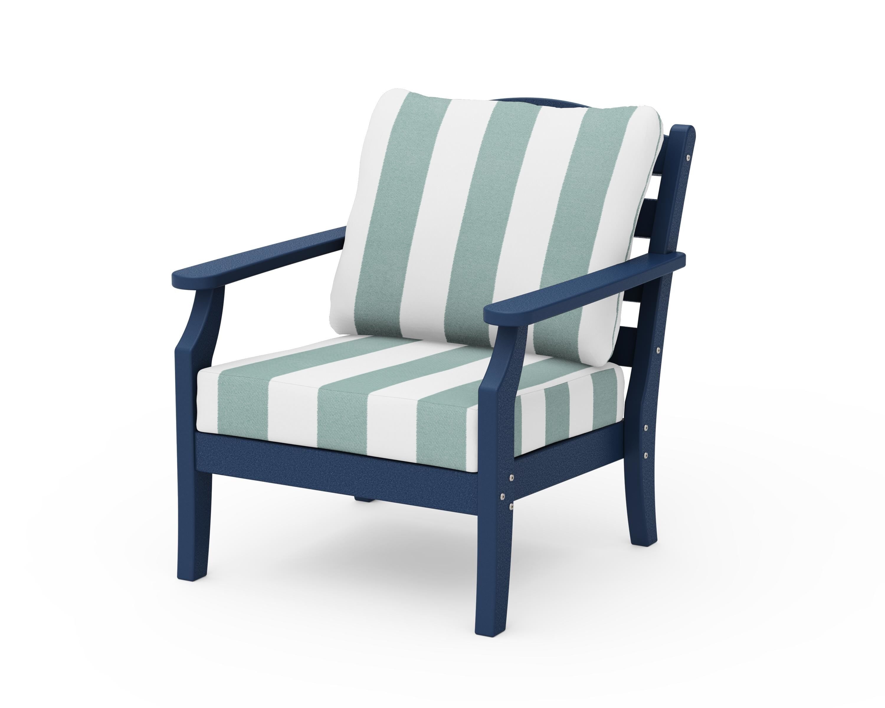Draper James™ by POLYWOOD® Savannah Deep Seating Chair in Navy / Cabana Stripe Glacier Spa