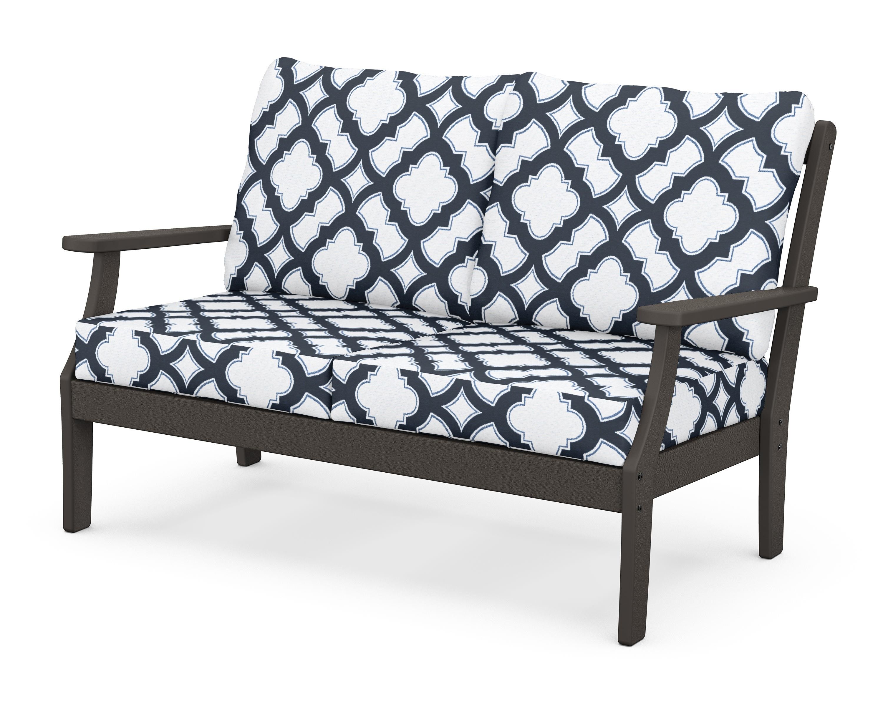 POLYWOOD® Braxton Deep Seating Loveseat in Vintage Coffee / Trellis Marine Indigo