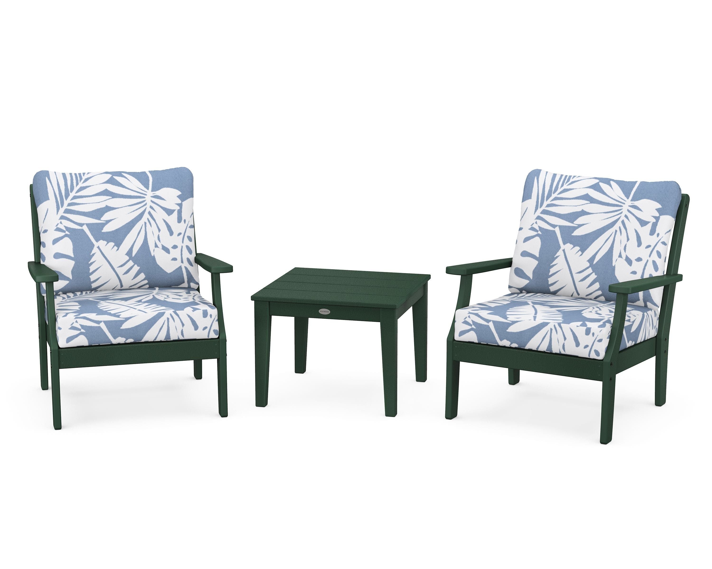 POLYWOOD® Braxton 3-Piece Deep Seating Set in Green / Leaf Sky Blue