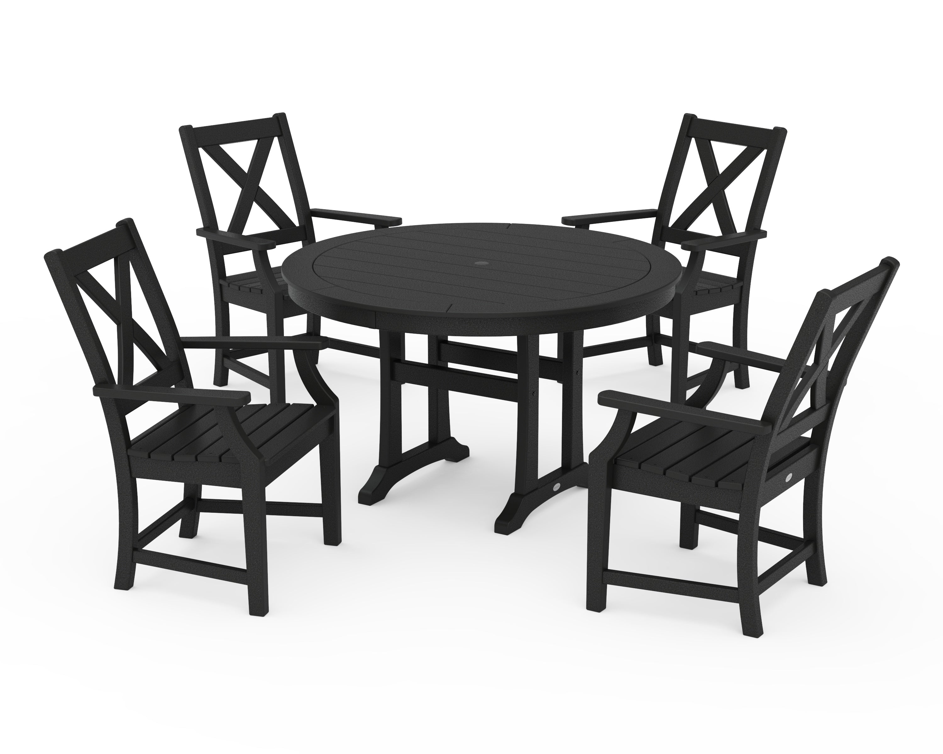 POLYWOOD® Braxton 5-Piece Nautical Trestle Arm Chair Dining Set in Black