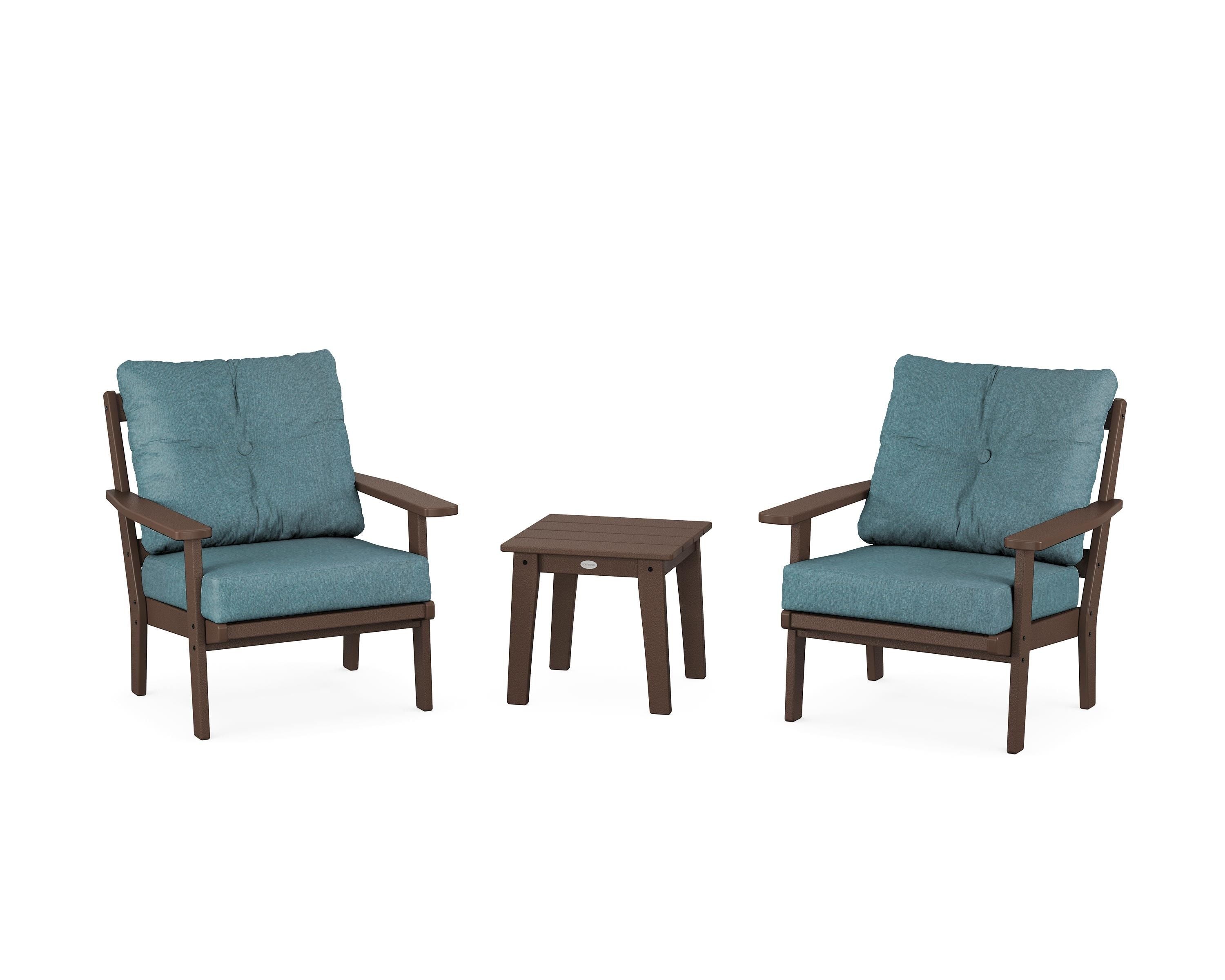 POLYWOOD® Oxford 3-Piece Deep Seating Set in Mahogany / Ocean Teal