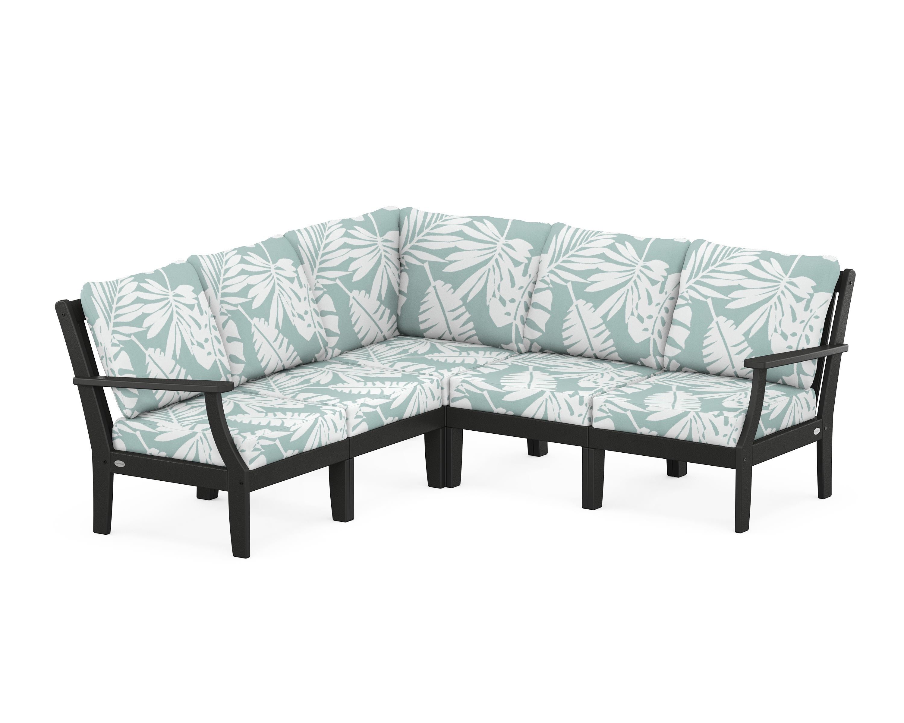 POLYWOOD® Braxton Modular 5-Piece Deep Seating Set in Black / Leaf Glacier Spa