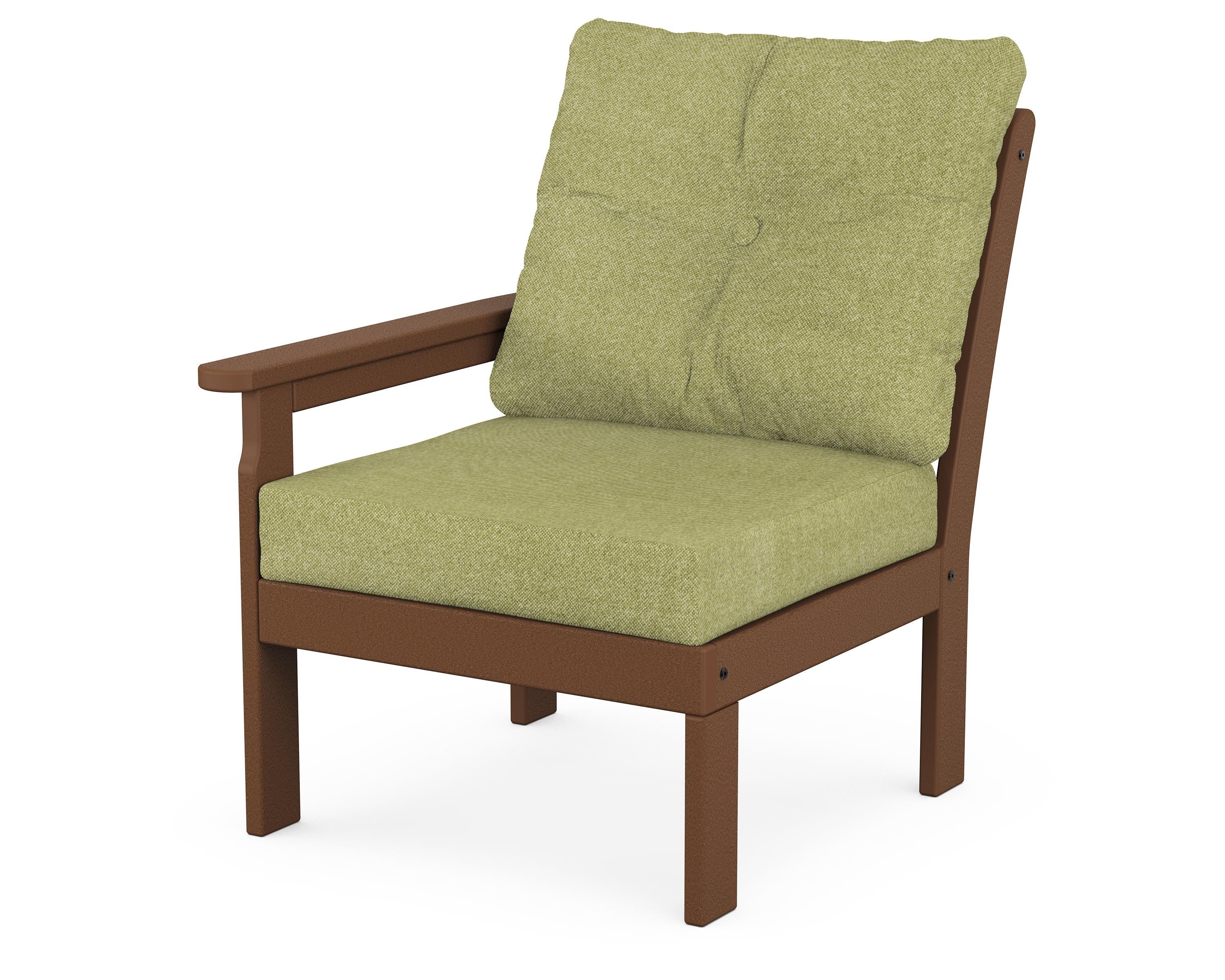 POLYWOOD® Vineyard Modular Left Arm Chair in Teak / Chartreuse Boucle