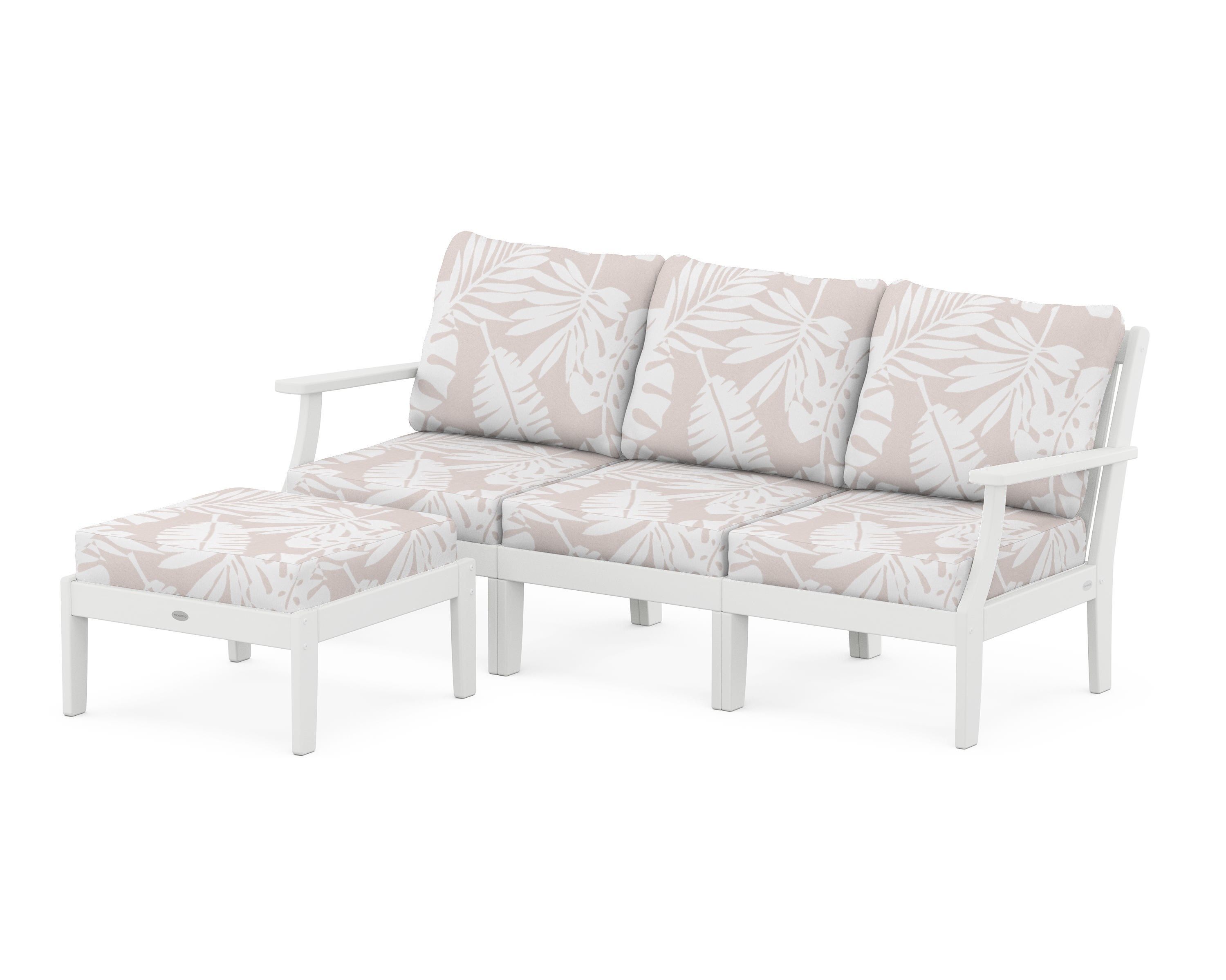 POLYWOOD® Braxton Modular 4-Piece Deep Seating Set with Ottoman in White / Leaf Dune Burlap