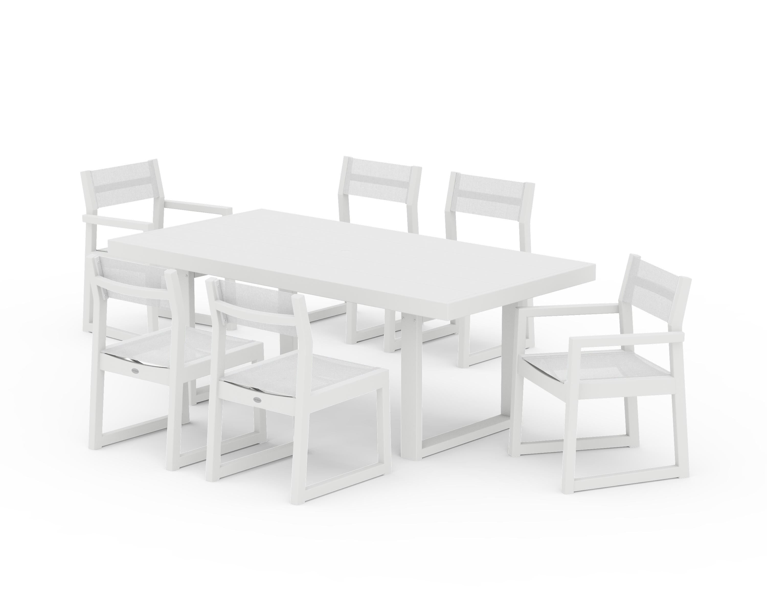 POLYWOOD® EDGE Sling 7-Piece Dining Set in White / White Sling