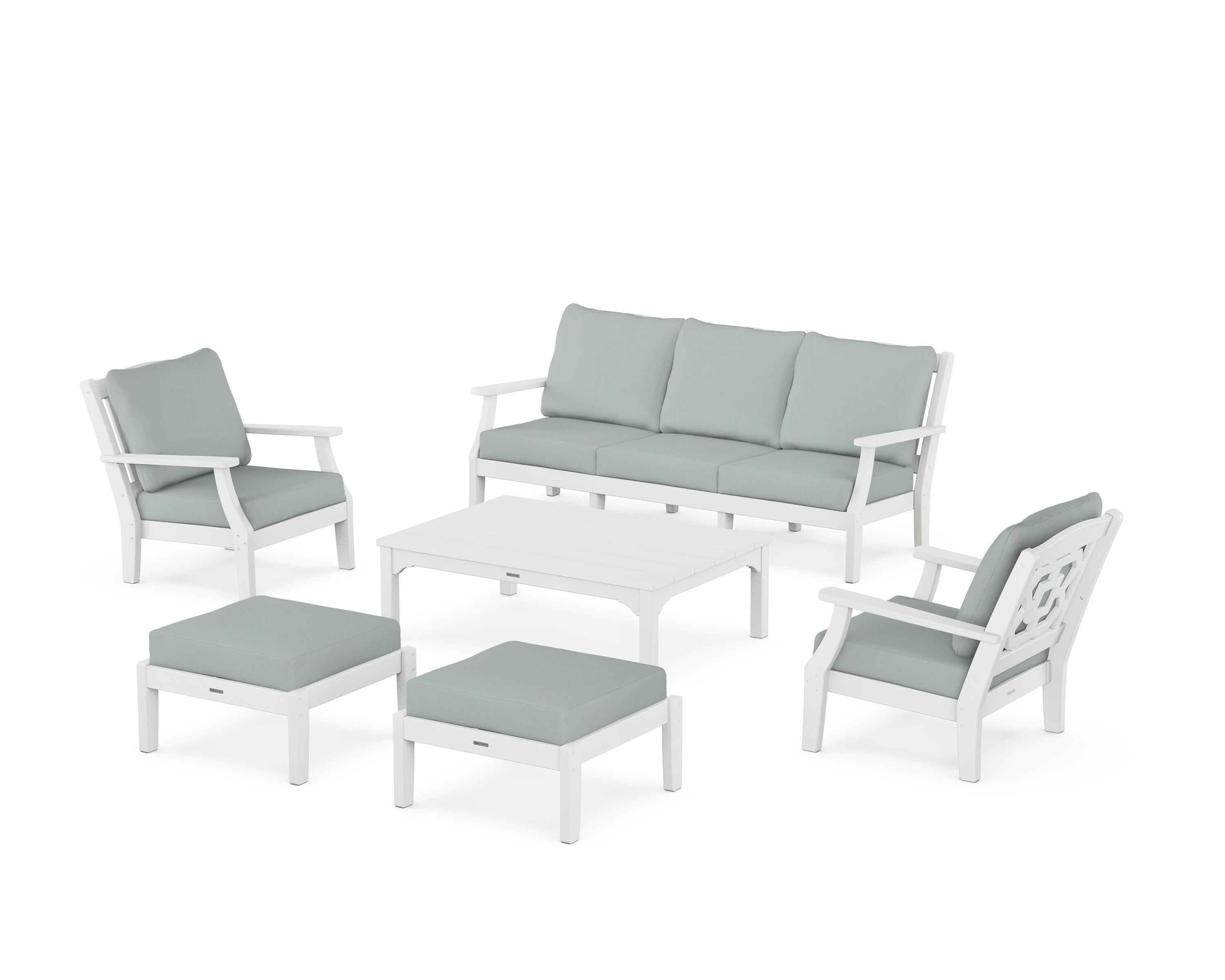 Martha Stewart by POLYWOOD® Chinoiserie 6-Piece Lounge Sofa Set in White / Spa