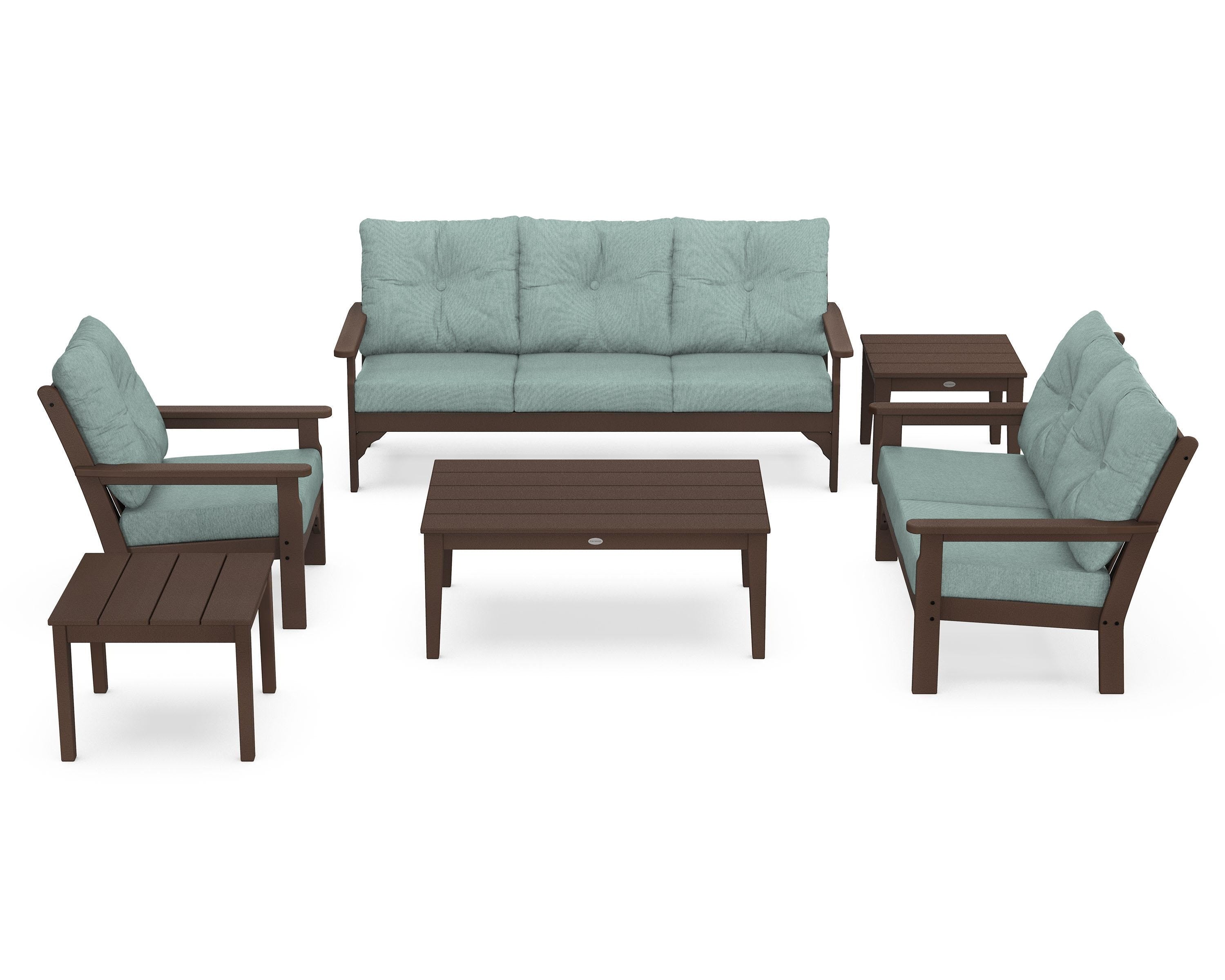 POLYWOOD® Vineyard 6-Piece Deep Seating Set in Mahogany / Glacier Spa