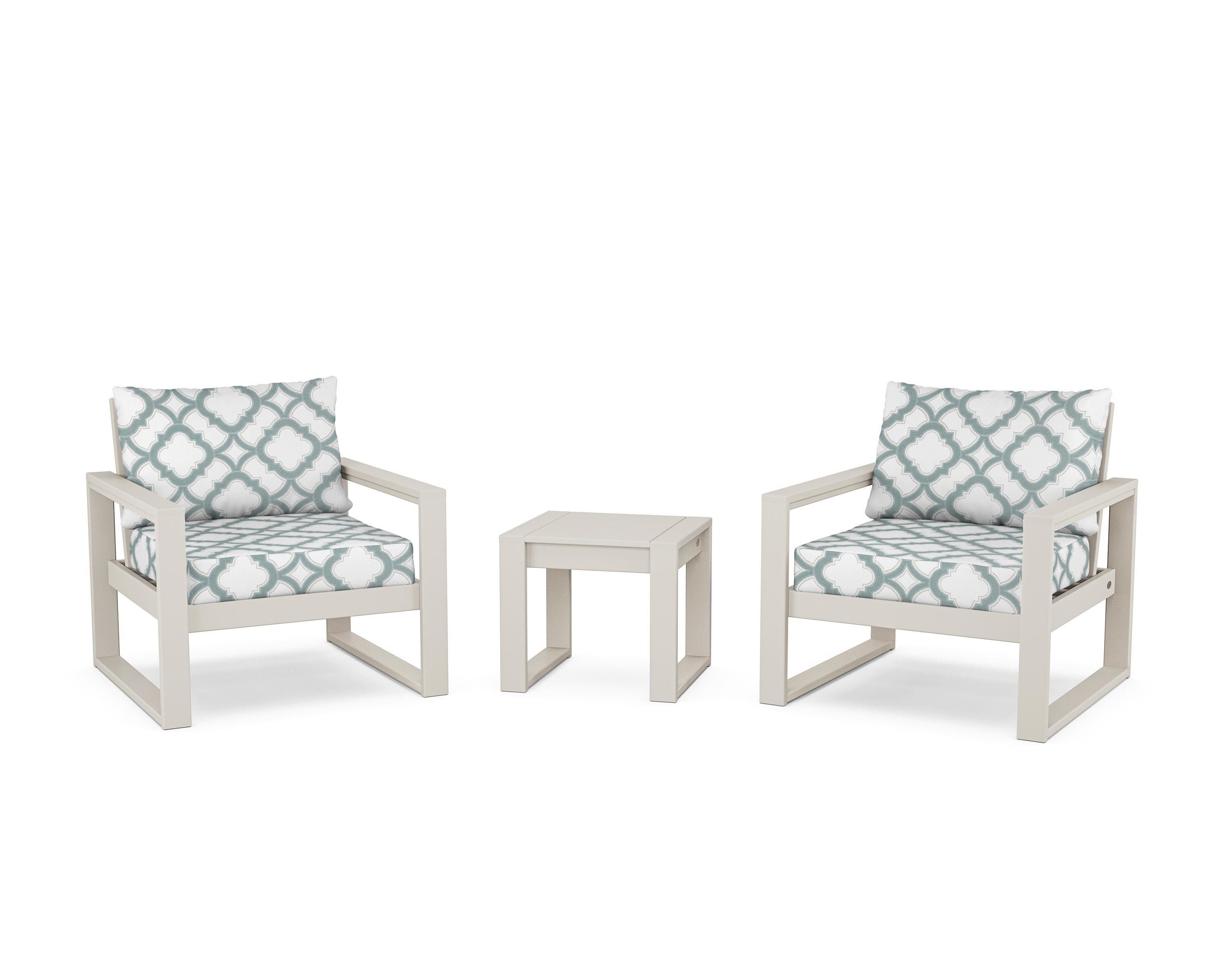 POLYWOOD® EDGE Sectional 3-Piece Deep Seating Set in Sand / Trellis Glacier Spa