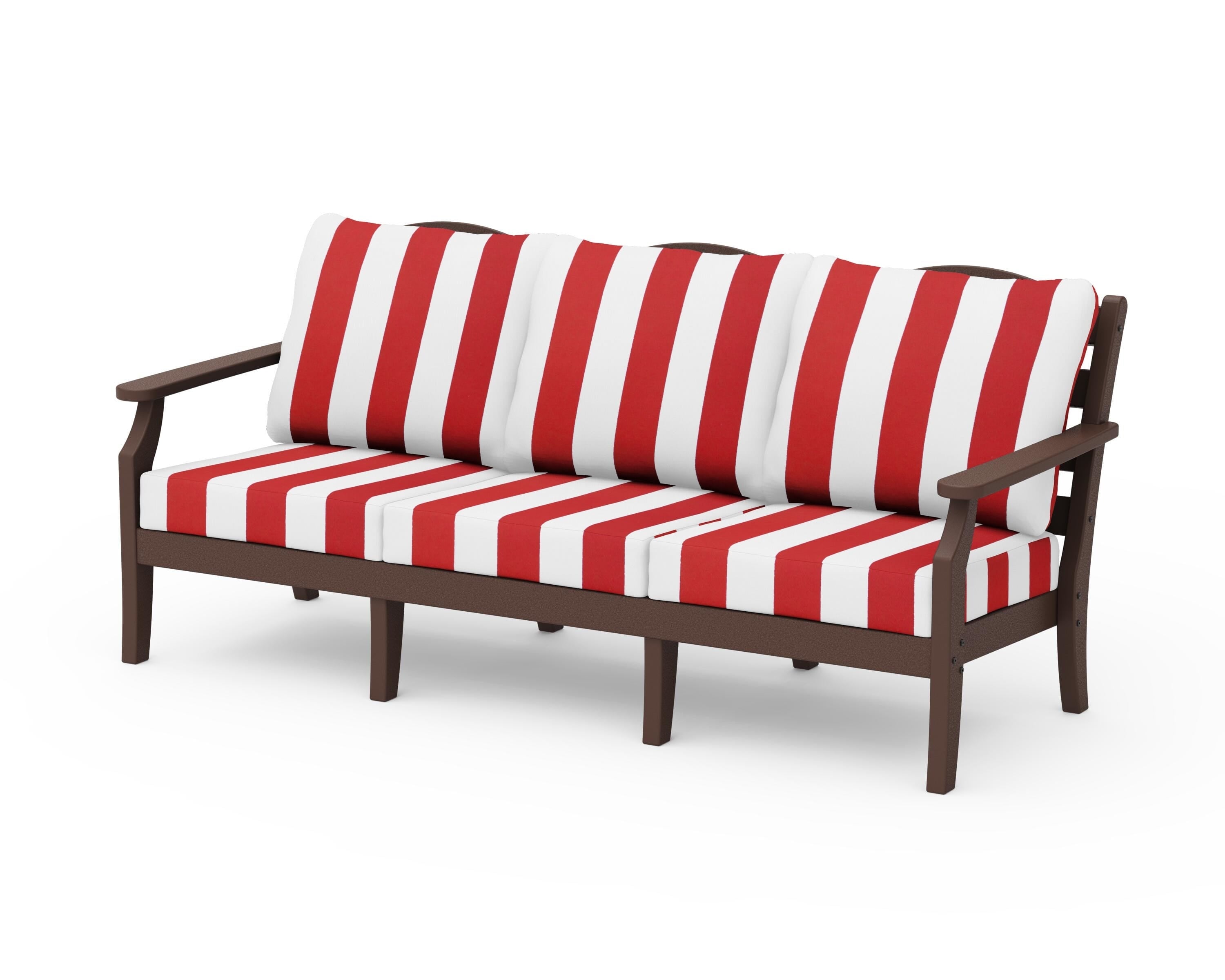 Draper James™ by POLYWOOD® Savannah Deep Seating Sofa in Mahogany / Cabana Stripe Crimson