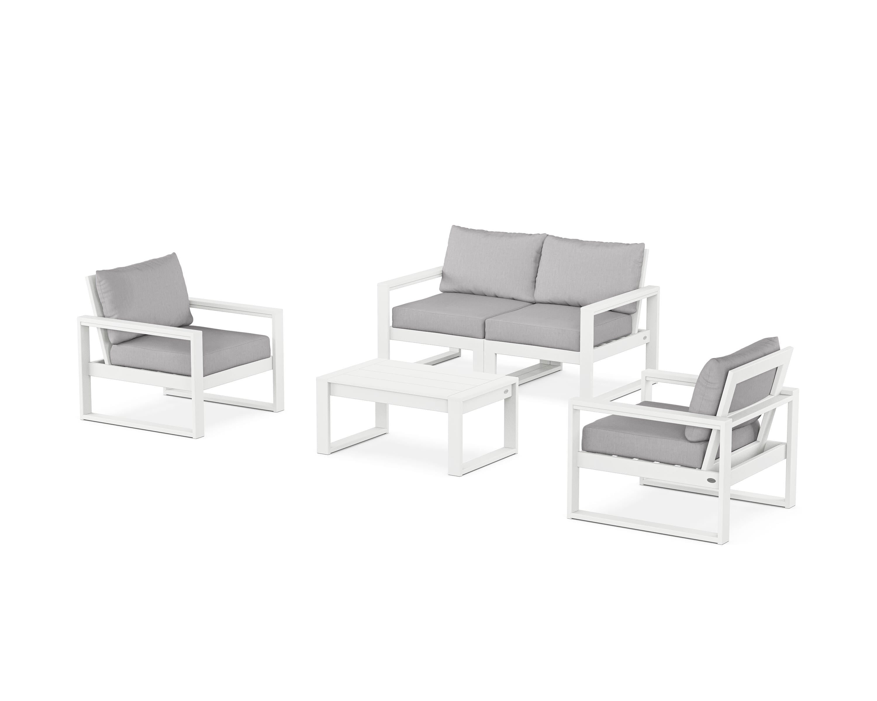 POLYWOOD® EDGE Sectional 4-Piece Deep Seating Set with Loveseat in White / Granite