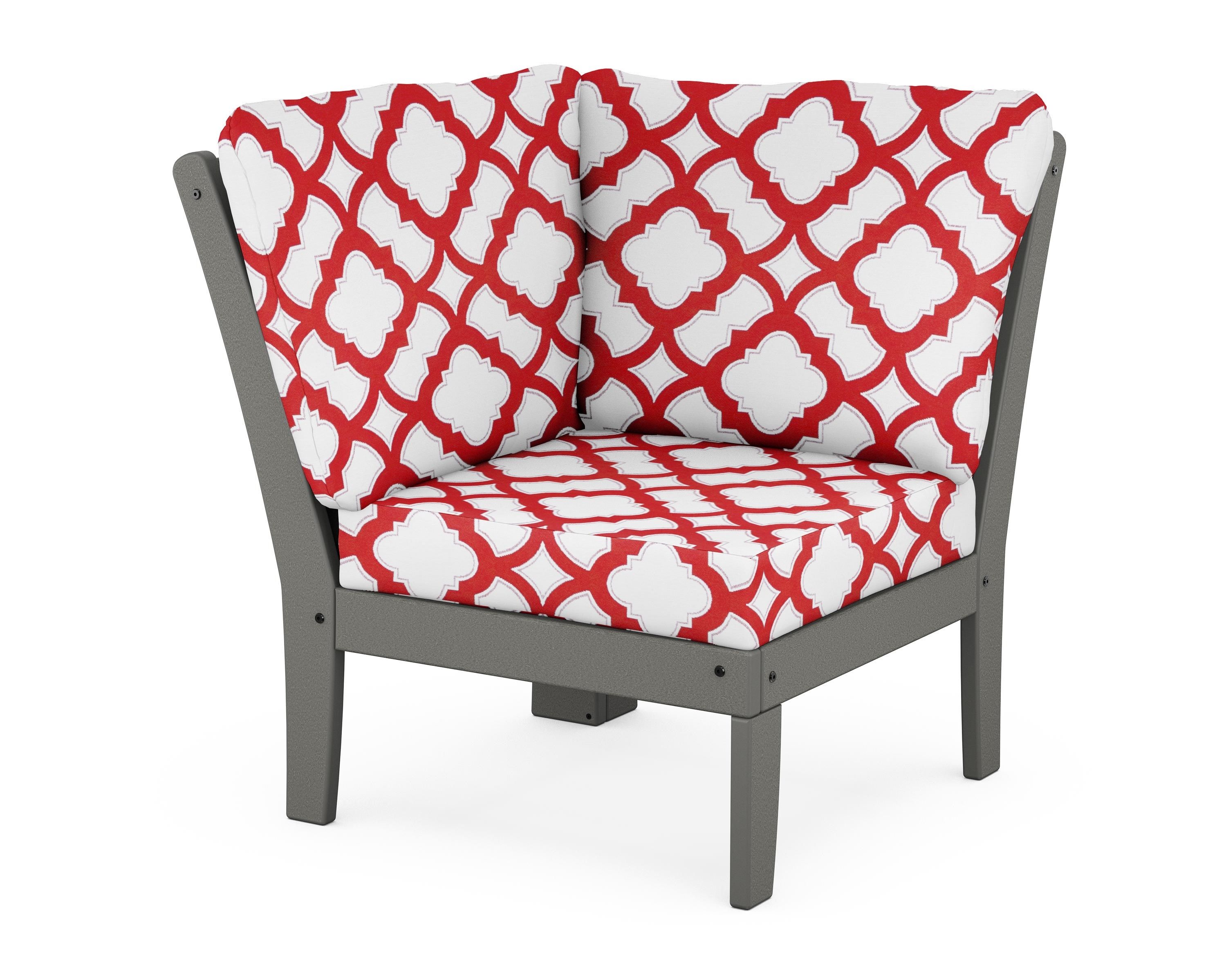 POLYWOOD® Braxton Modular Corner Chair in Slate Grey / Trellis Crimson