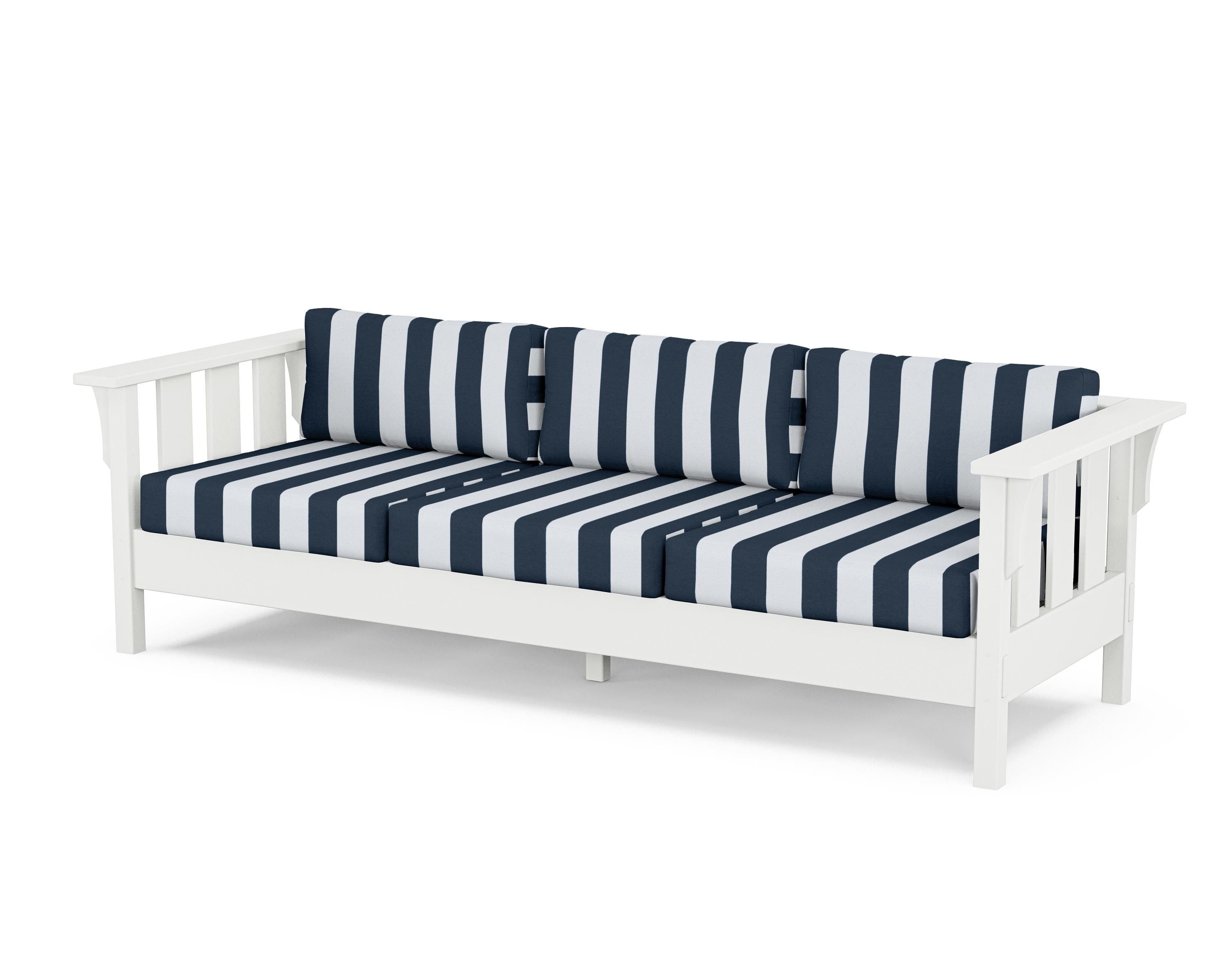 Martha Stewart by POLYWOOD® Acadia Deep Seating Sofa in White / Cabana Stripe Marine Indigo