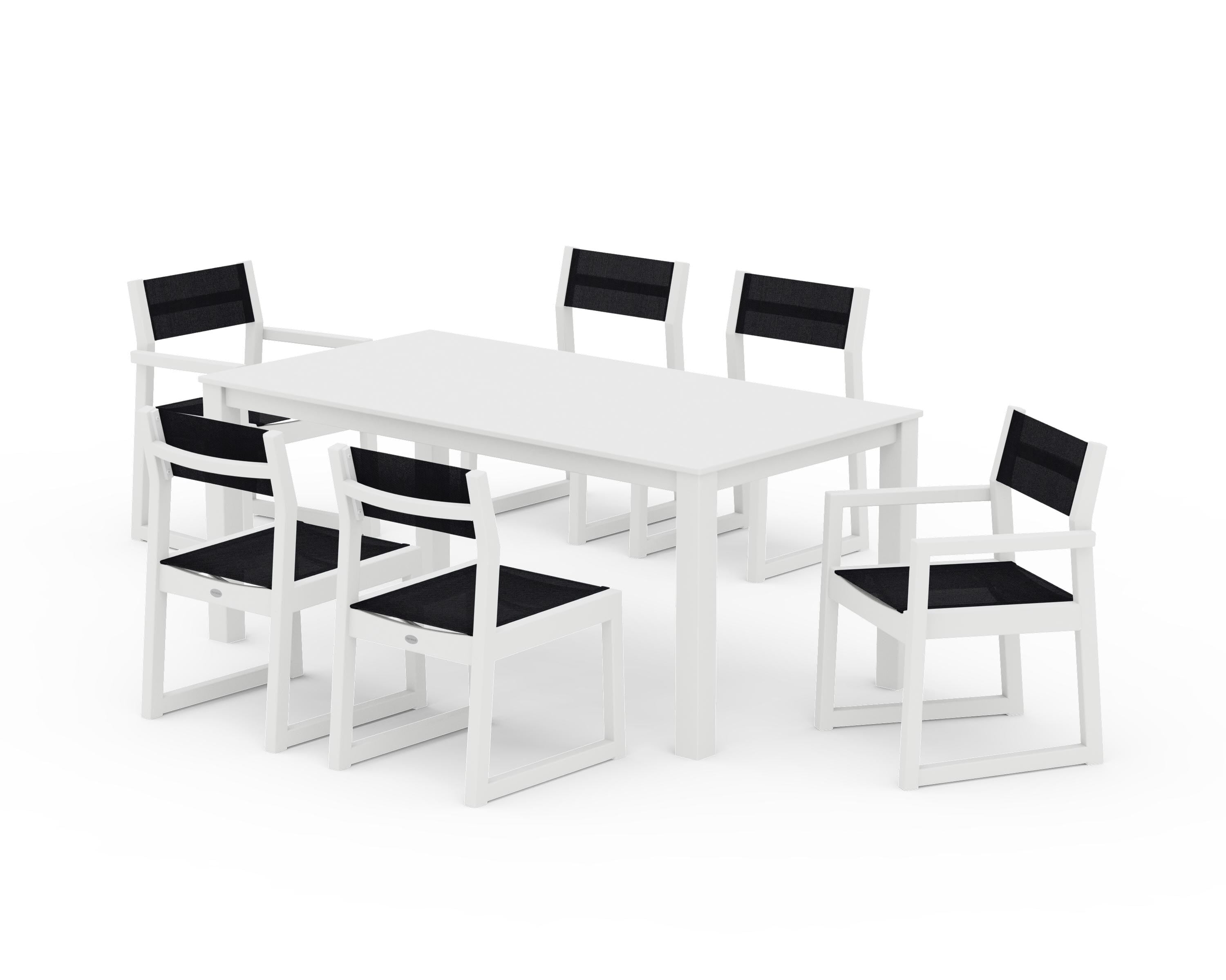 POLYWOOD® EDGE Sling 7-Piece Parsons Dining Set in White / Black Sling