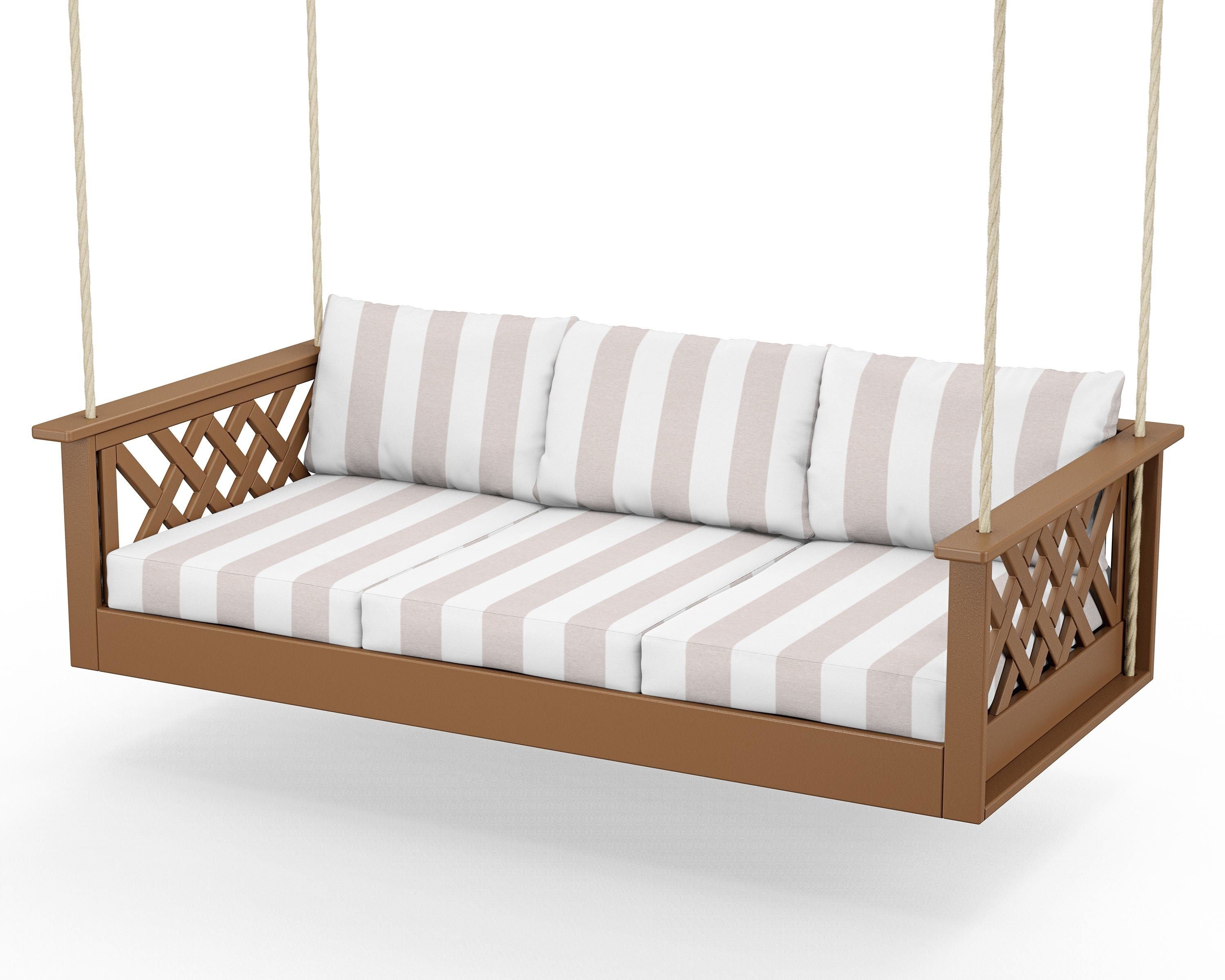 Country Living Wovendale Daybed Swing in Teak / Cabana Stripe Dune Burlap