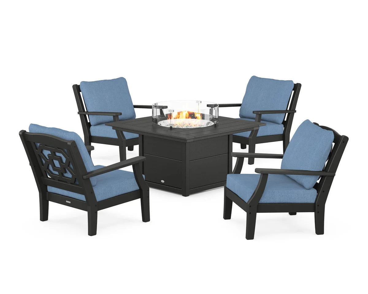Chinoiserie 5-Piece Deep Seating Set with Fire Pit Table