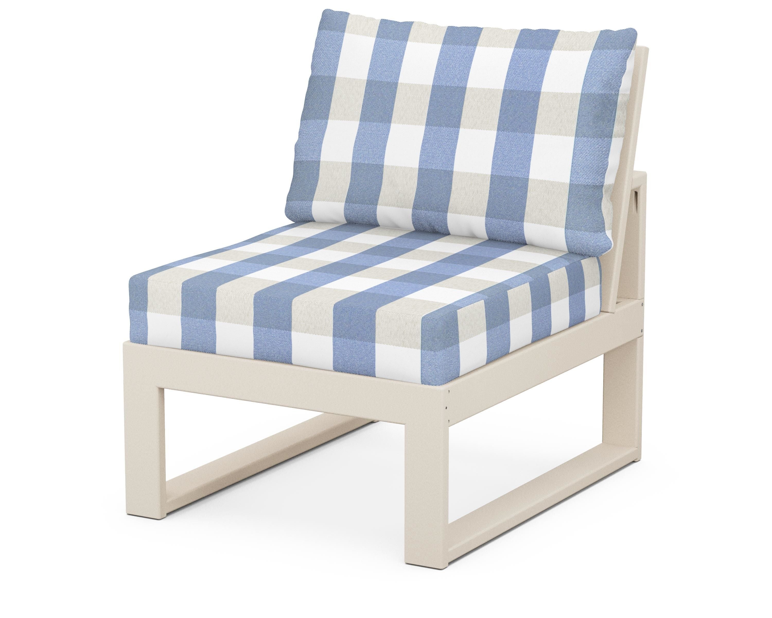 Unbranded Modular Armless Chair in Sand / Buffalo Plaid Sky Blue
