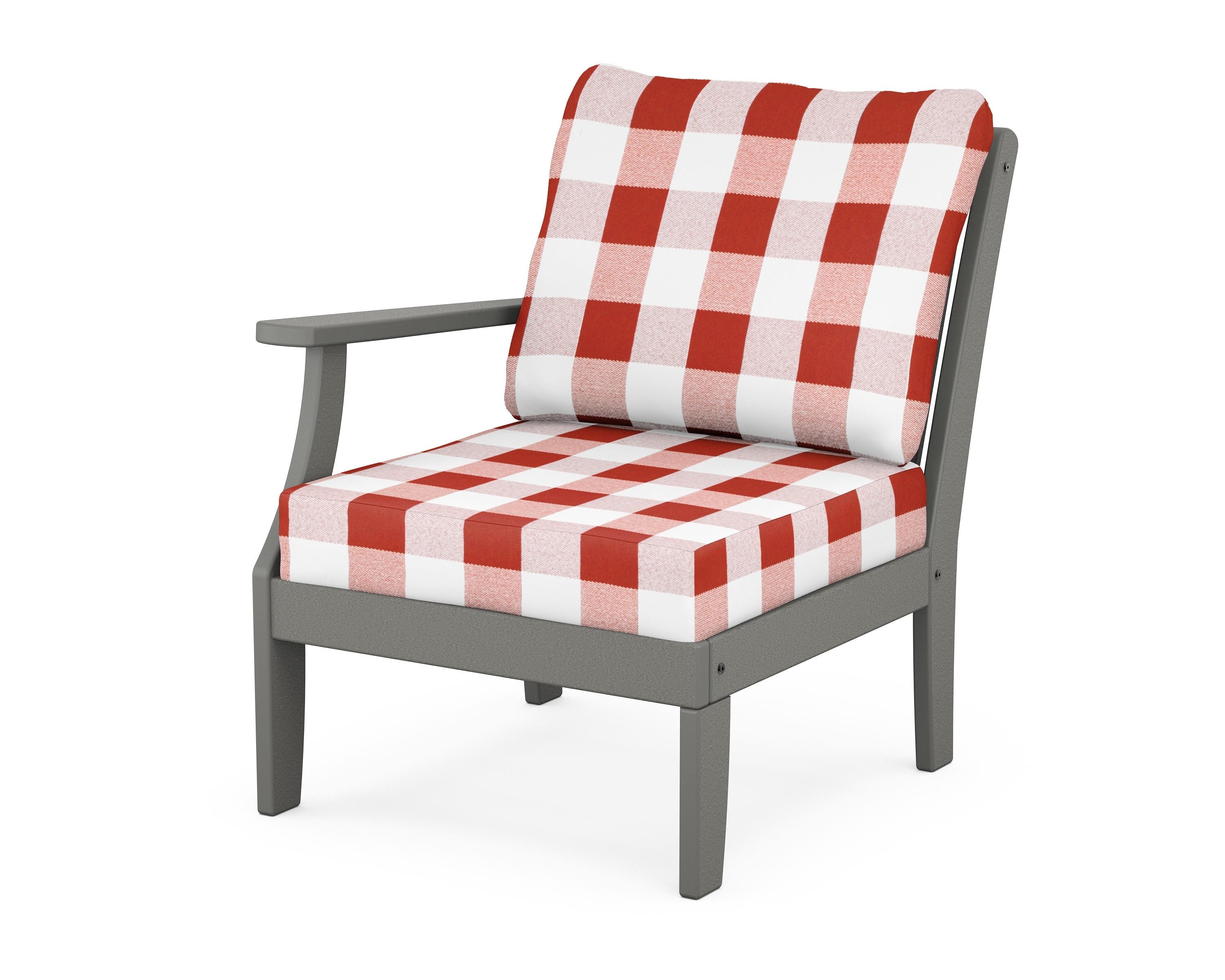 POLYWOOD® Braxton Modular Left Arm Chair in Slate Grey / Buffalo Plaid Crimson