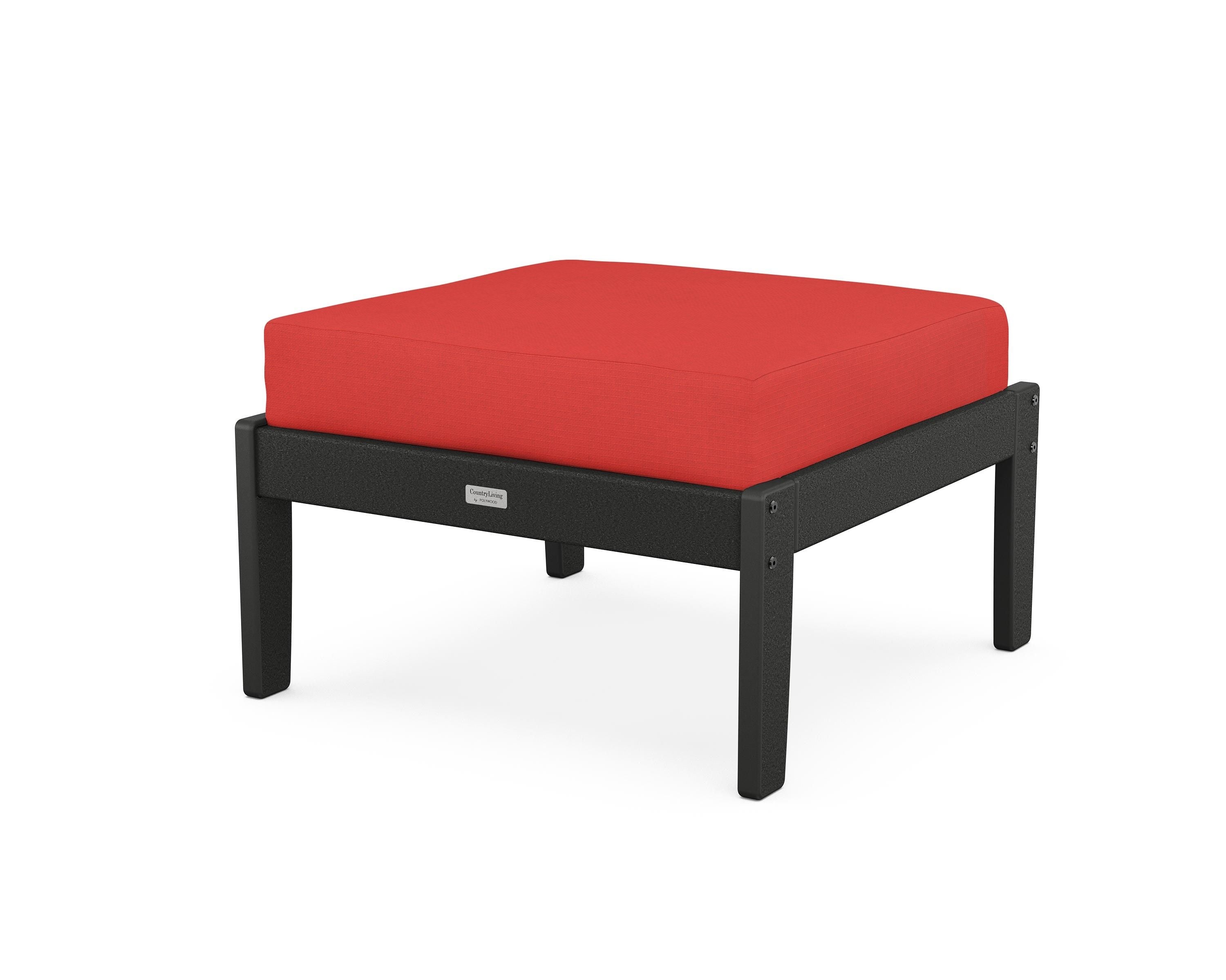 Country Living Cottage Deep Seating Ottoman in Black / Crimson Linen