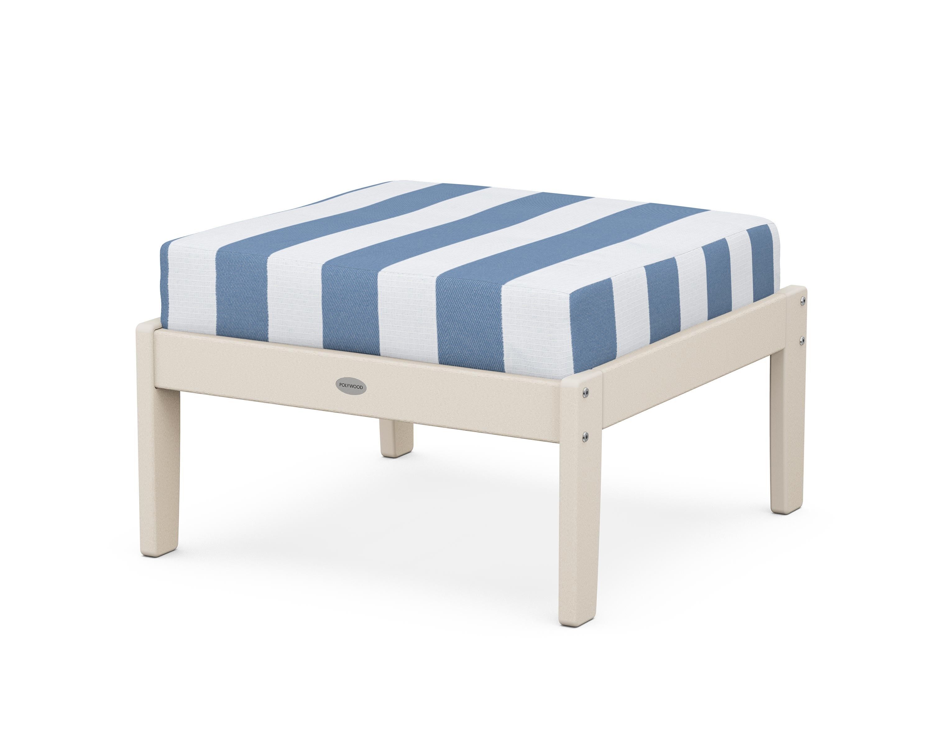 POLYWOOD® Braxton Deep Seating Ottoman in Sand / Cabana Stripe Sky Blue
