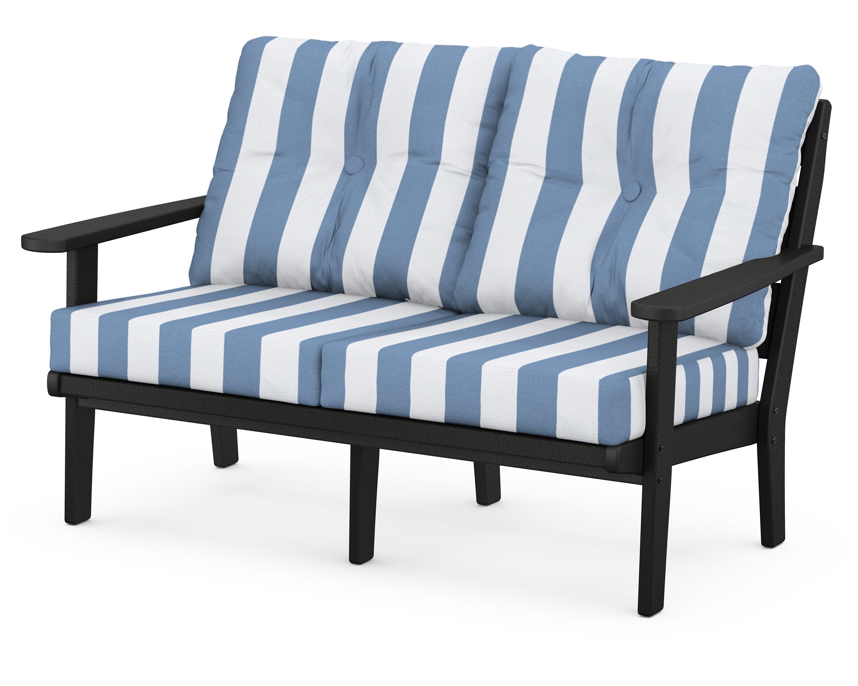 POLYWOOD® Lakeside Deep Seating Loveseat in Black / Cabana Stripe Sky Blue