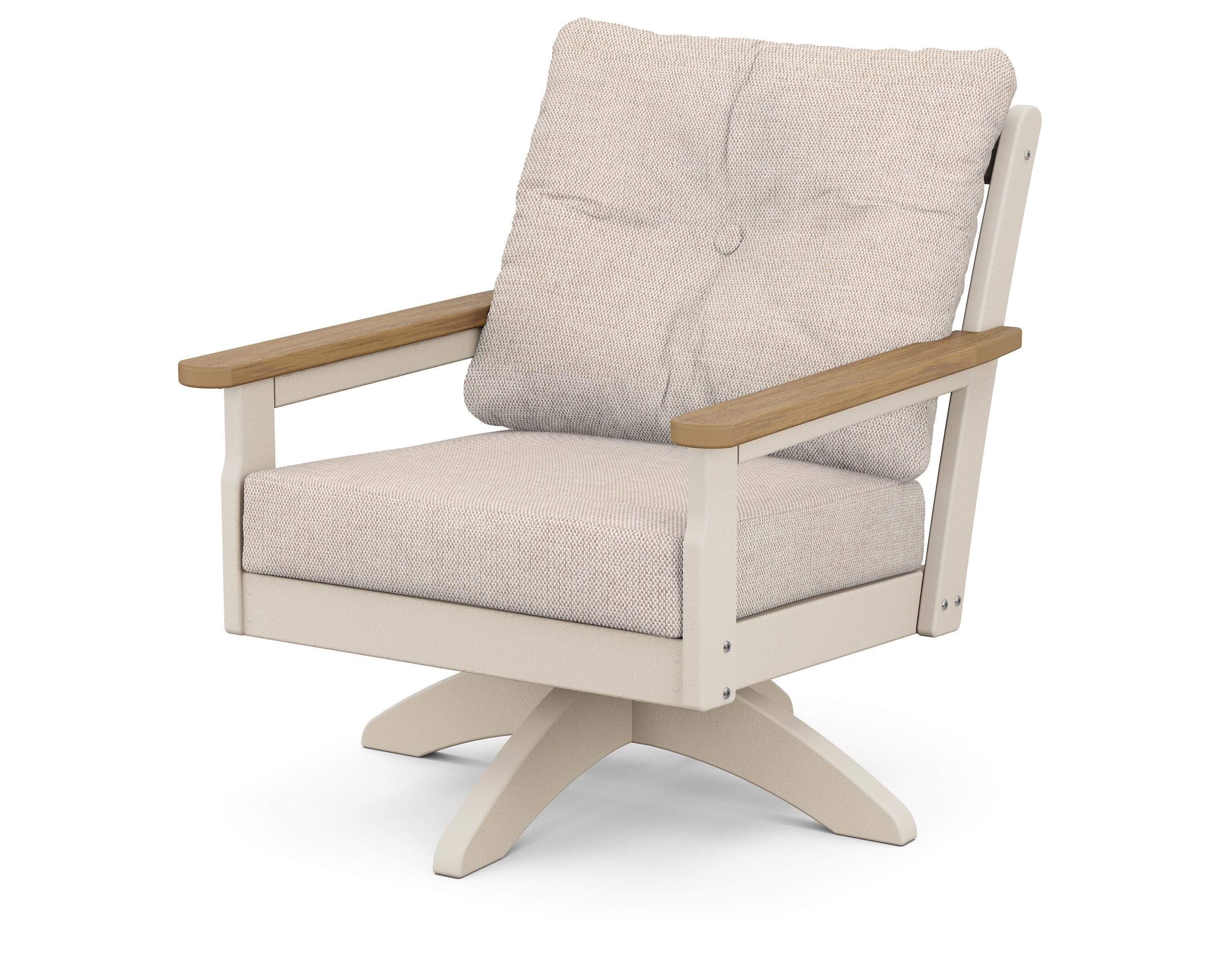 POLYWOOD® Vineyard Deep Seating Swivel Chair in Sand / Natural / Blend Linen