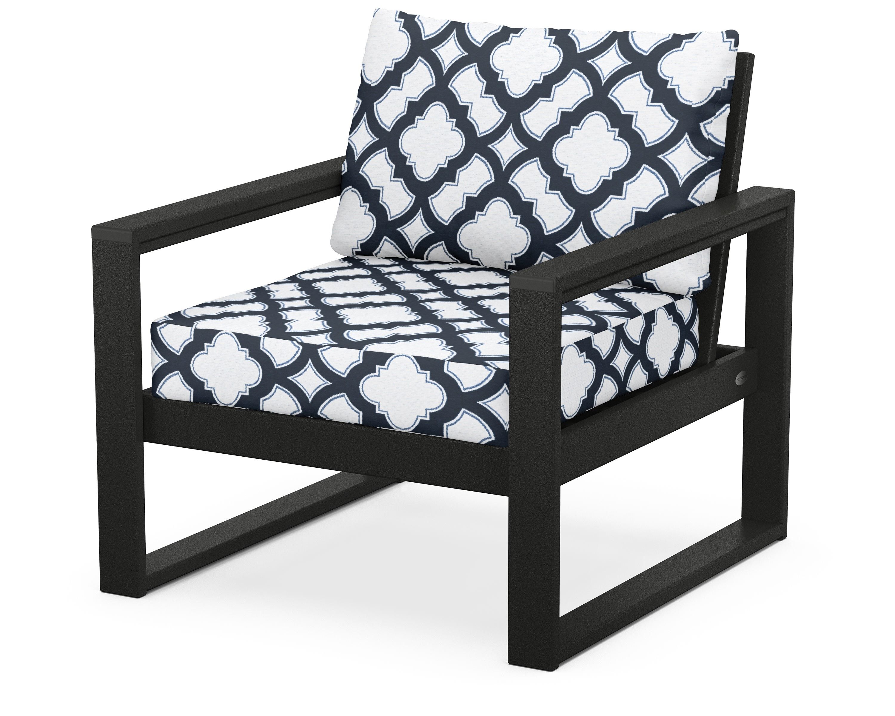 POLYWOOD® EDGE Club Chair in Black / Trellis Marine Indigo