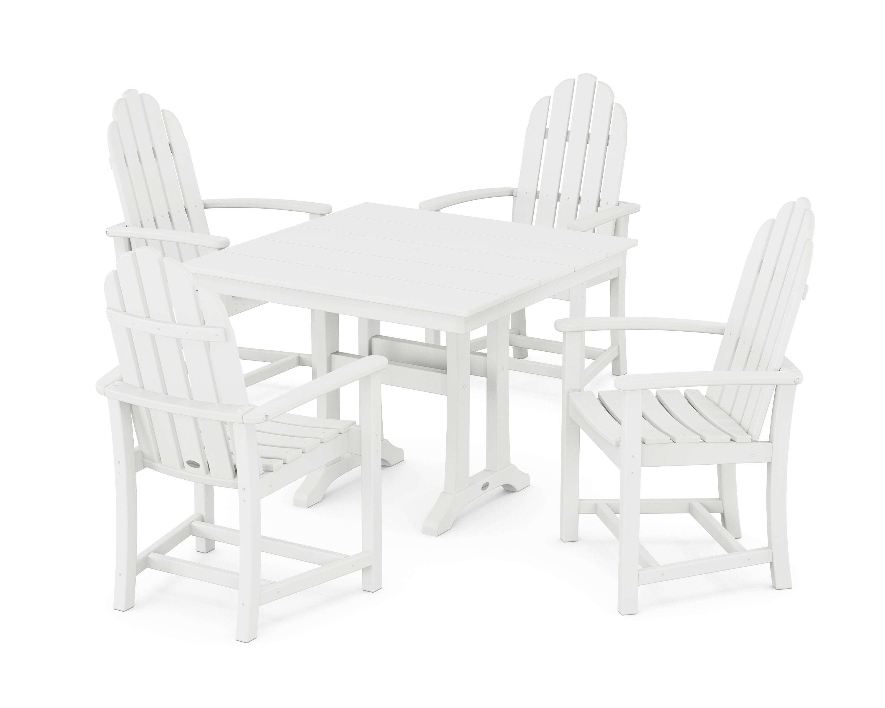 POLYWOOD® Classic Adirondack 5-Piece Farmhouse Dining Set With Trestle Legs in White