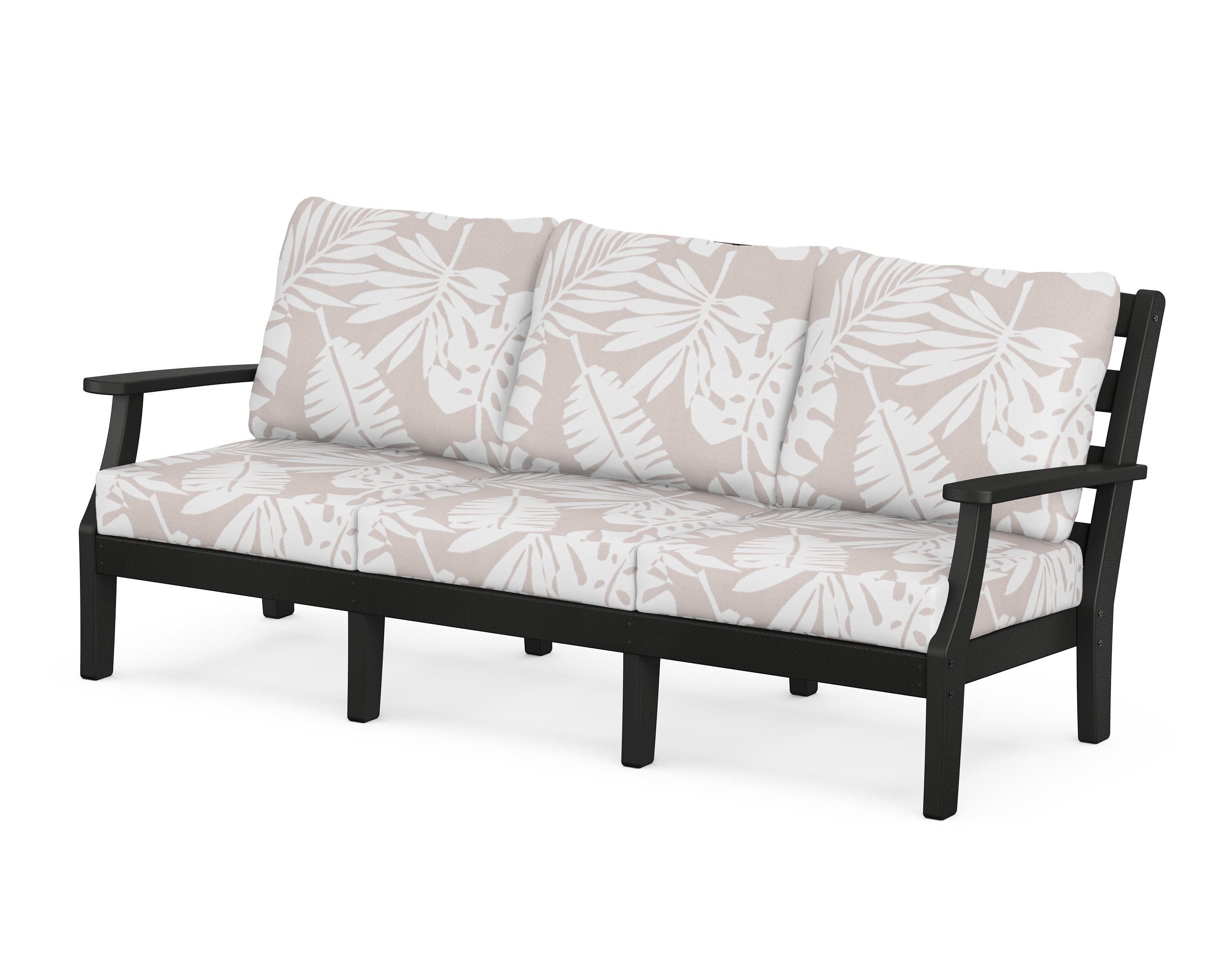 POLYWOOD® Chesapeake Deep Seating Sofa in Black / Leaf Dune Burlap