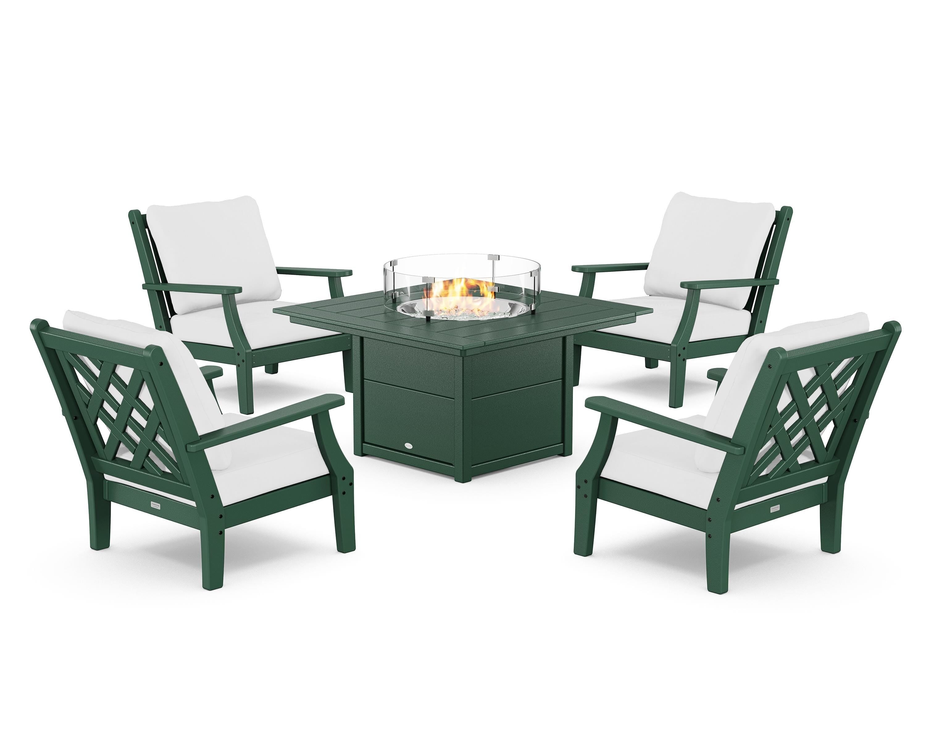 Country Living Wovendale 5-Piece Deep Seating Set with Fire Pit Table in Green / Natural
